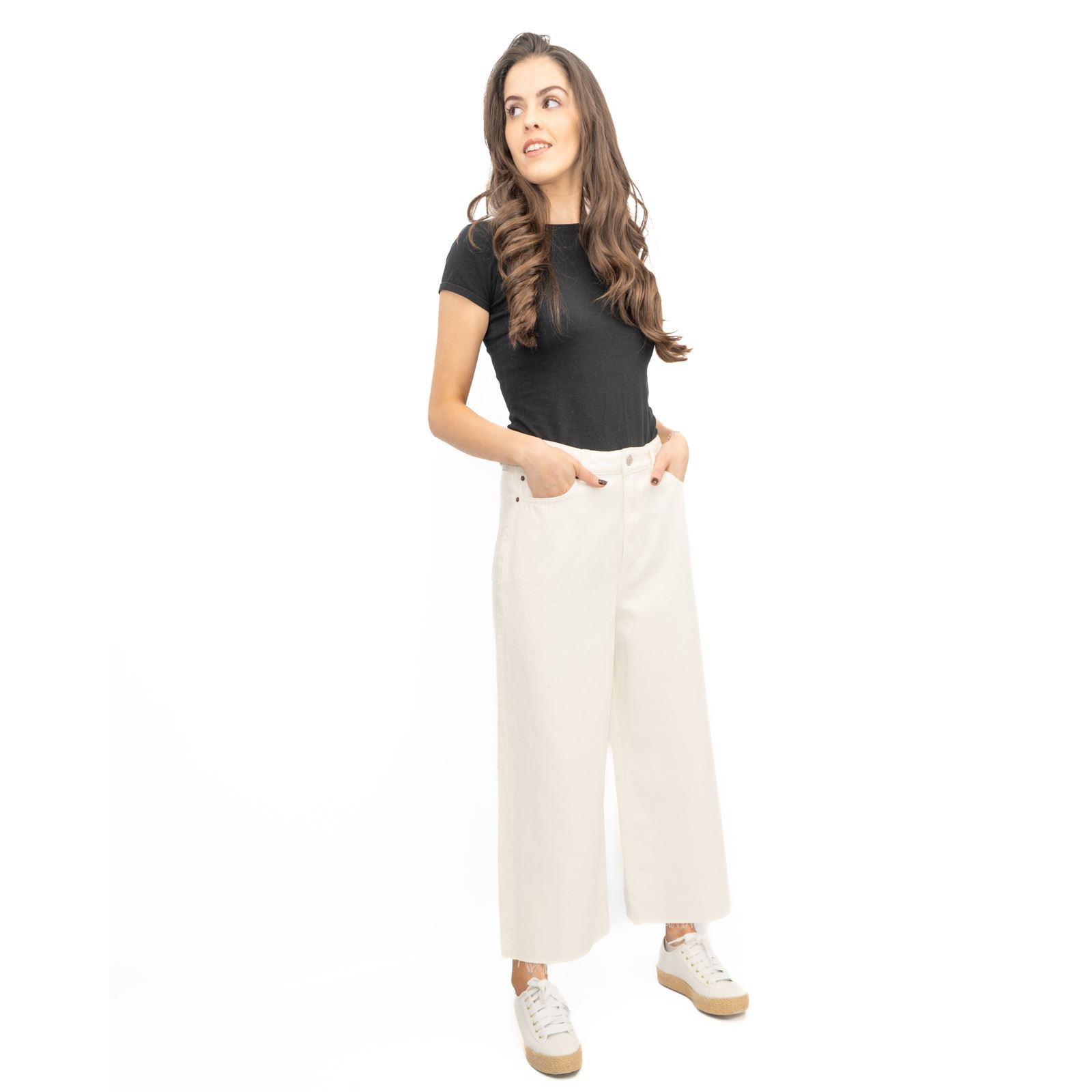 Womens M&S Cropped Jean Wide Leg High Waist Raw Hem 3 Colours White Medium Denim - Picture 41 of 59