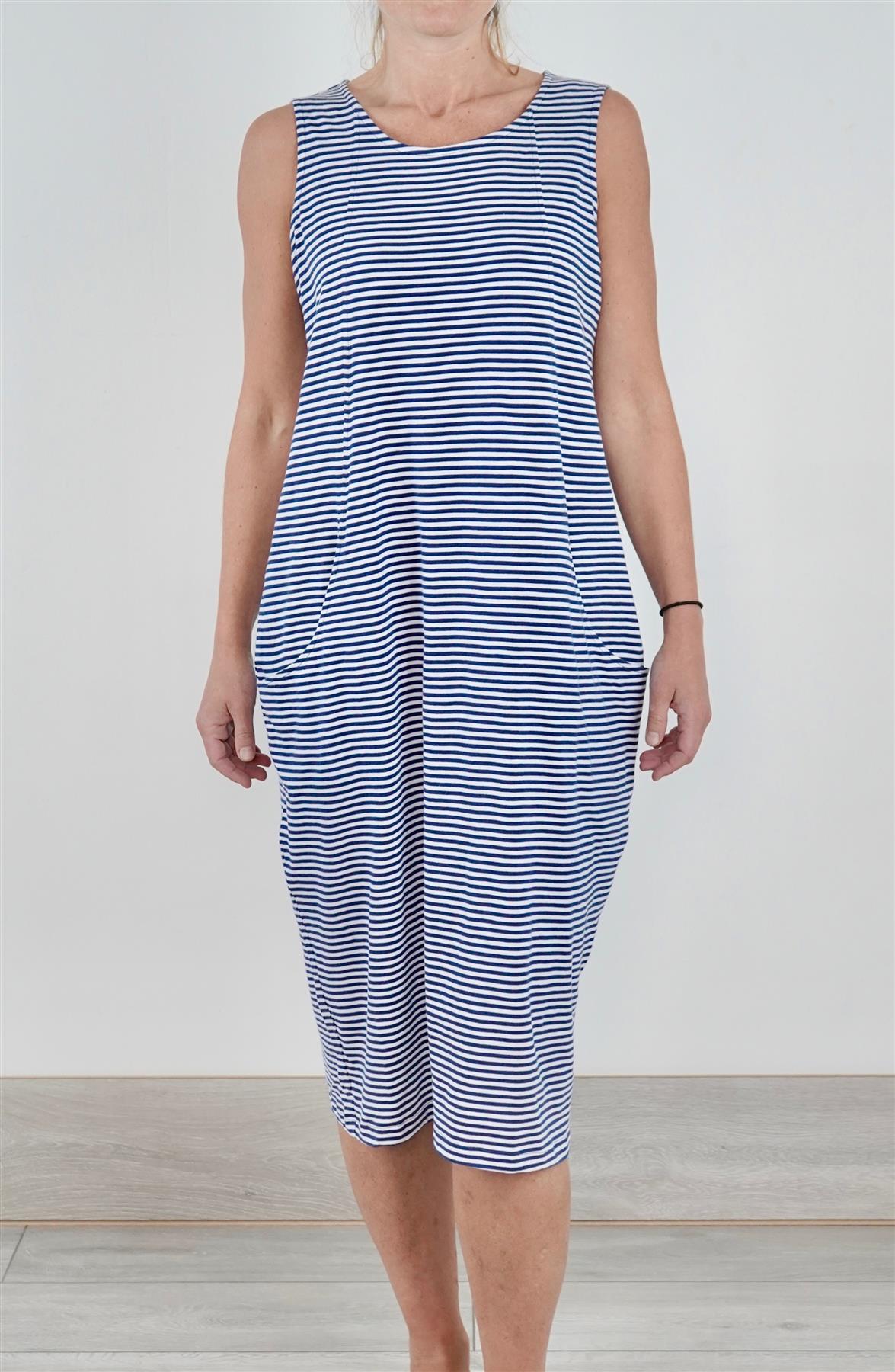 Seasalt Womens Dress Relaxed Lightweight Navy Stripe Cotton Halldrine