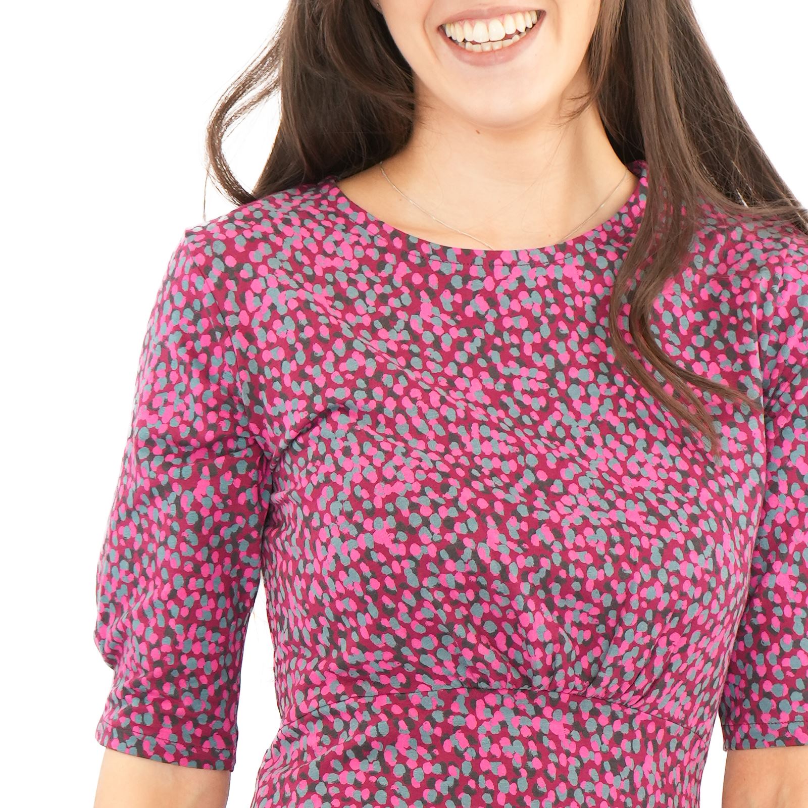 Womens Weird Fish Cassandra Swing Dress Green Pink Cotton Jersey 3/4 Sleeve - Picture 4 of 20