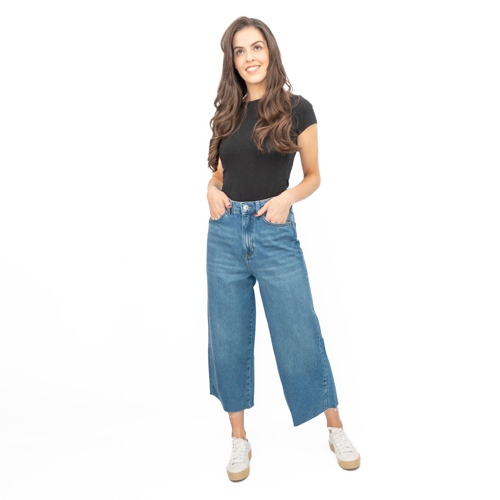 Womens M&S Cropped Jean Wide Leg High Waist Raw Hem 3 Colours White Medium Denim