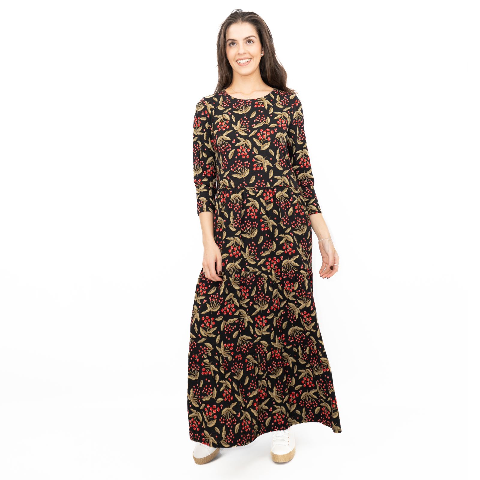 Womens Seasalt Black Floral Dress Line Strokes Midi Organic Cotton 3/4 Sleeve - Picture 28 of 34