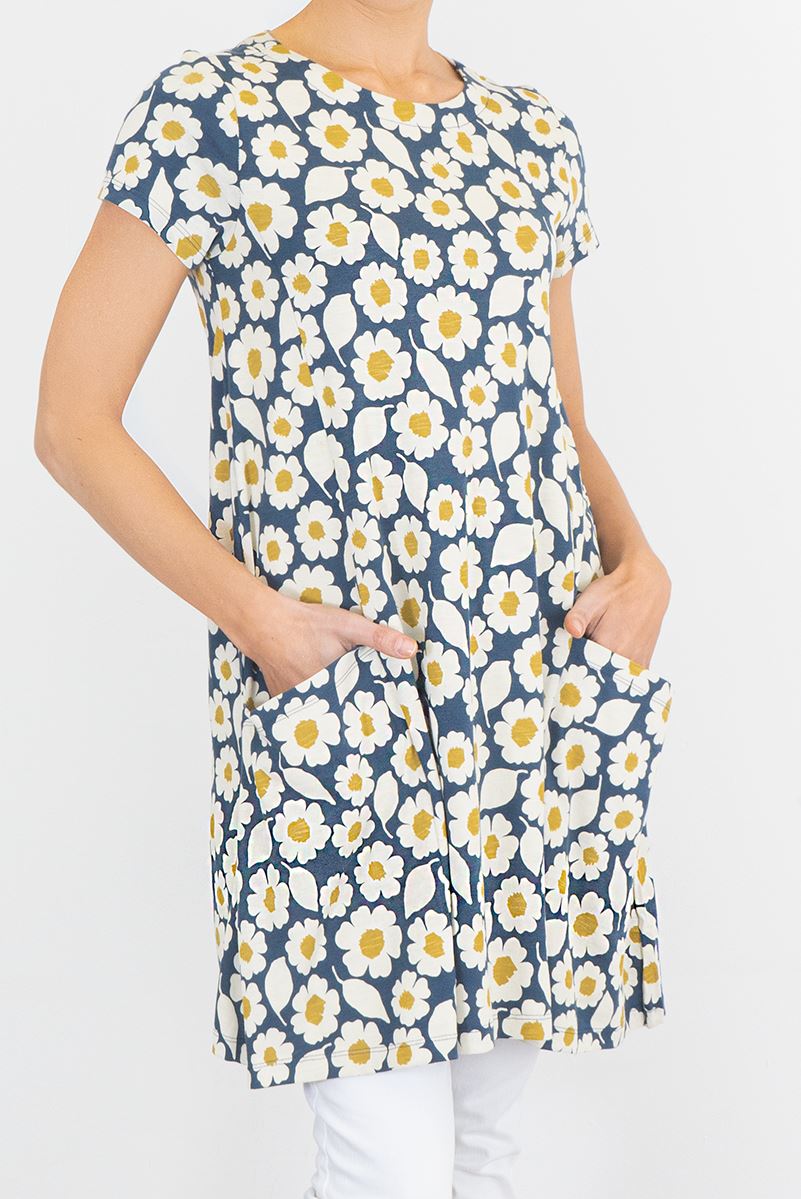 Seasalt Tunic Dress Womens Clear Light Blue Floral Swing Style Size 12