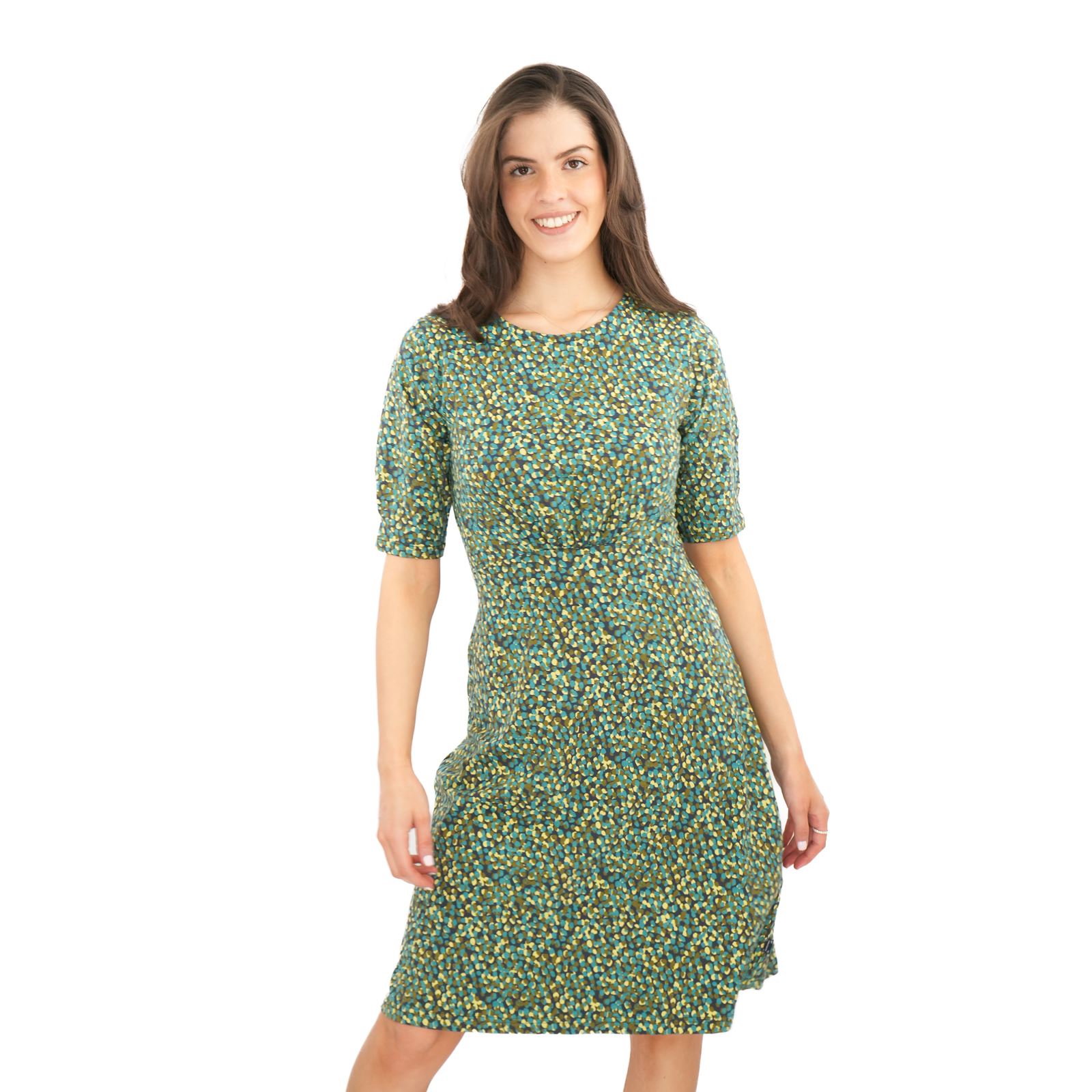 Womens Weird Fish Cassandra Swing Dress Green Pink Cotton Jersey 3/4 Sleeve - Picture 16 of 20