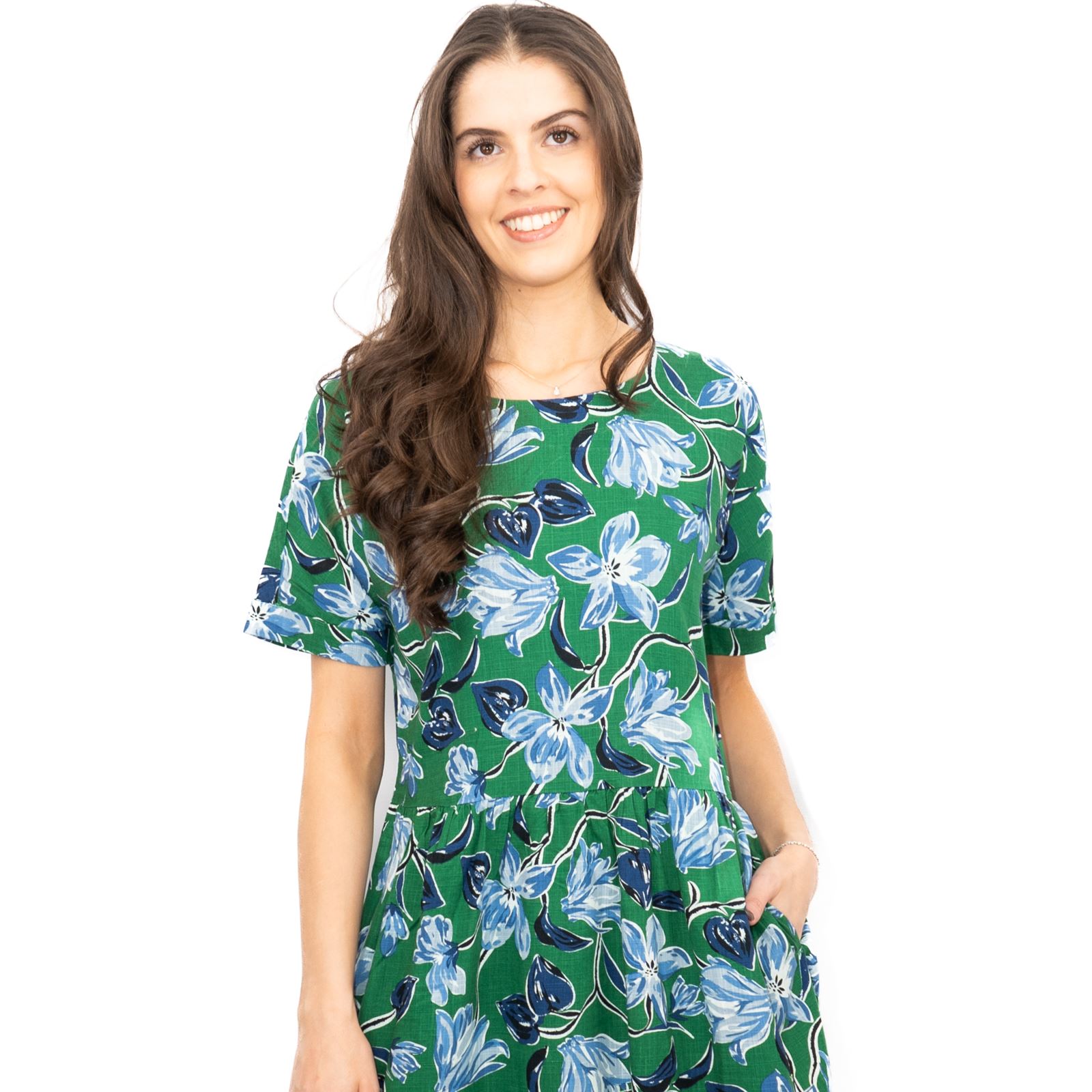 Womens Seasalt Green Brouse Dress Floral Organic Midi Cotton Short Sleeve - Picture 9 of 22