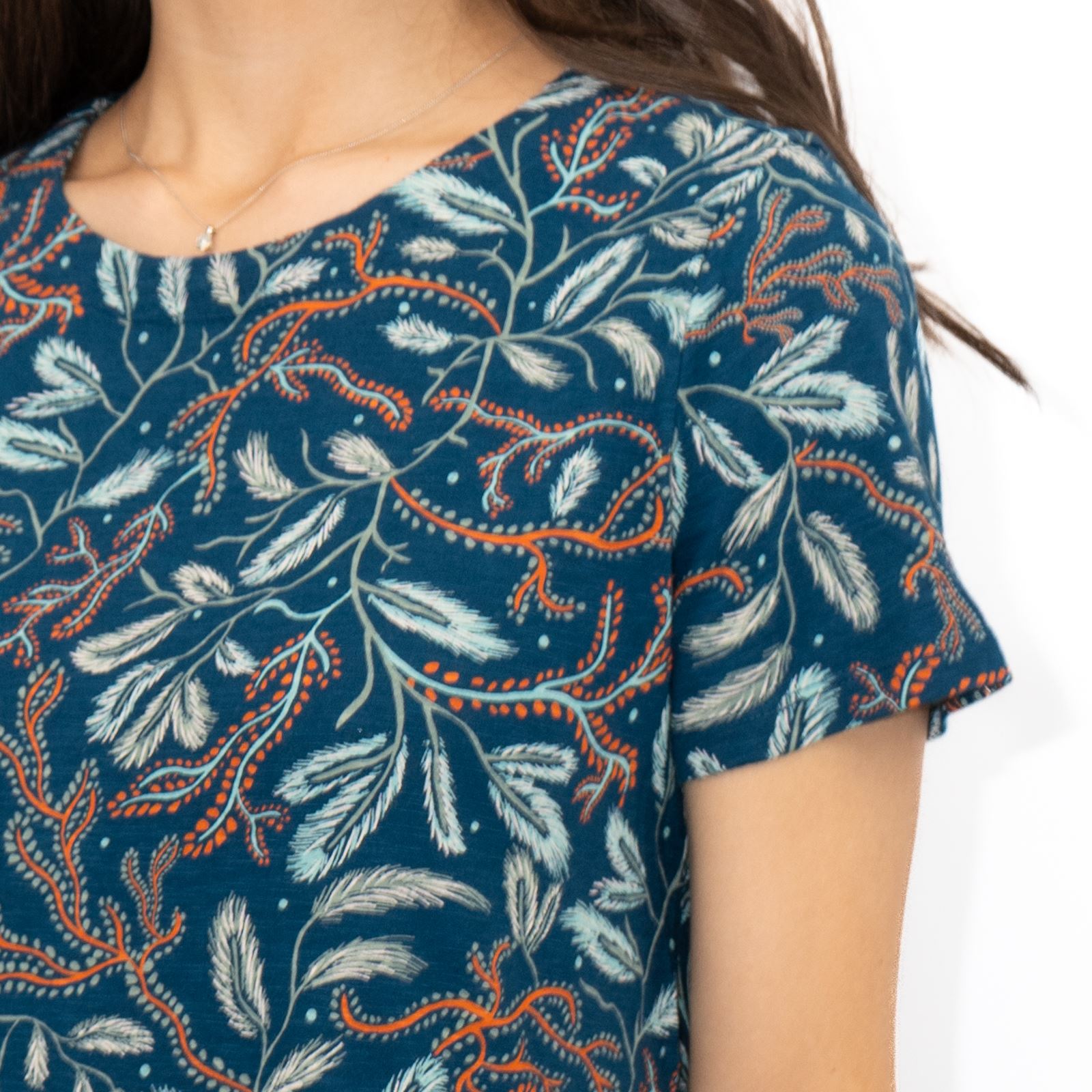 Womens Seasalt Teal Green Dress Line Strokes Floral Midi Cotton Short Sleeve - Picture 26 of 29