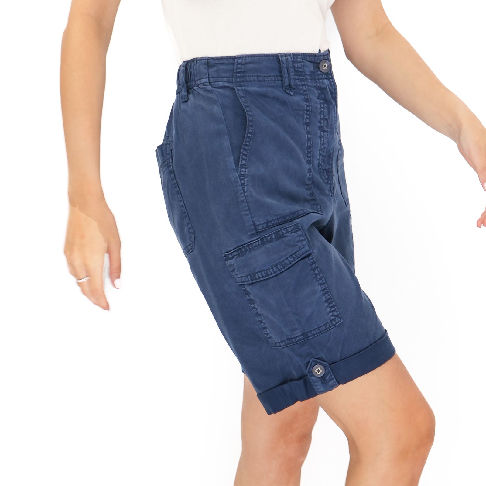 Womens M&S Cargo Short Classic Cotton Lyocell Tea Dyed Stretch Waist - Picture 21 of 67