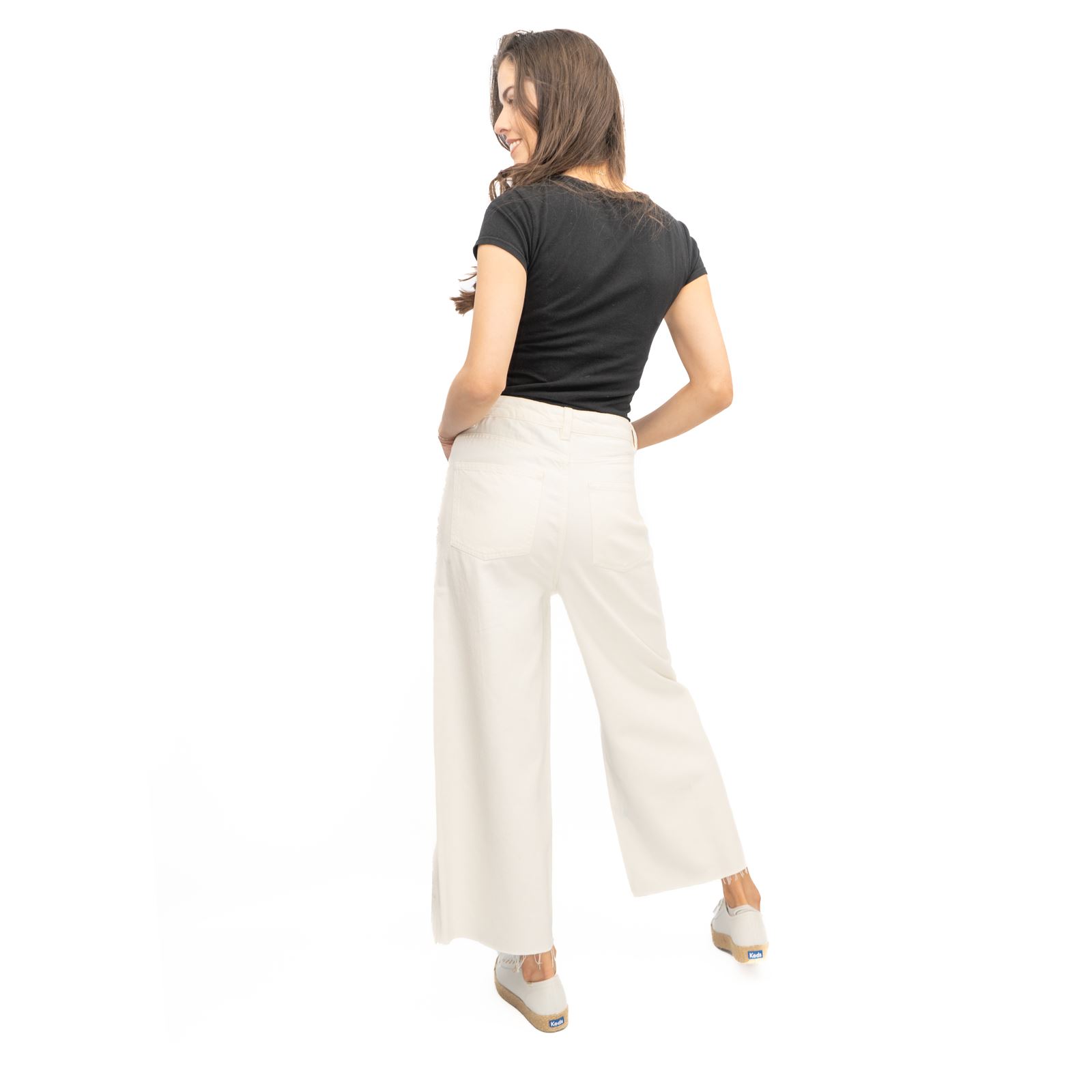 Womens M&S Cropped Jean Wide Leg High Waist Raw Hem 3 Colours White Medium Denim