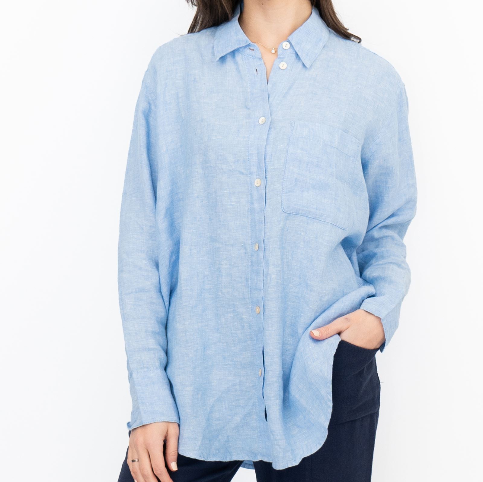 M&S Womens Linen Blouse Collared Pure Button Up Top Smart Casual - Picture 42 of 87