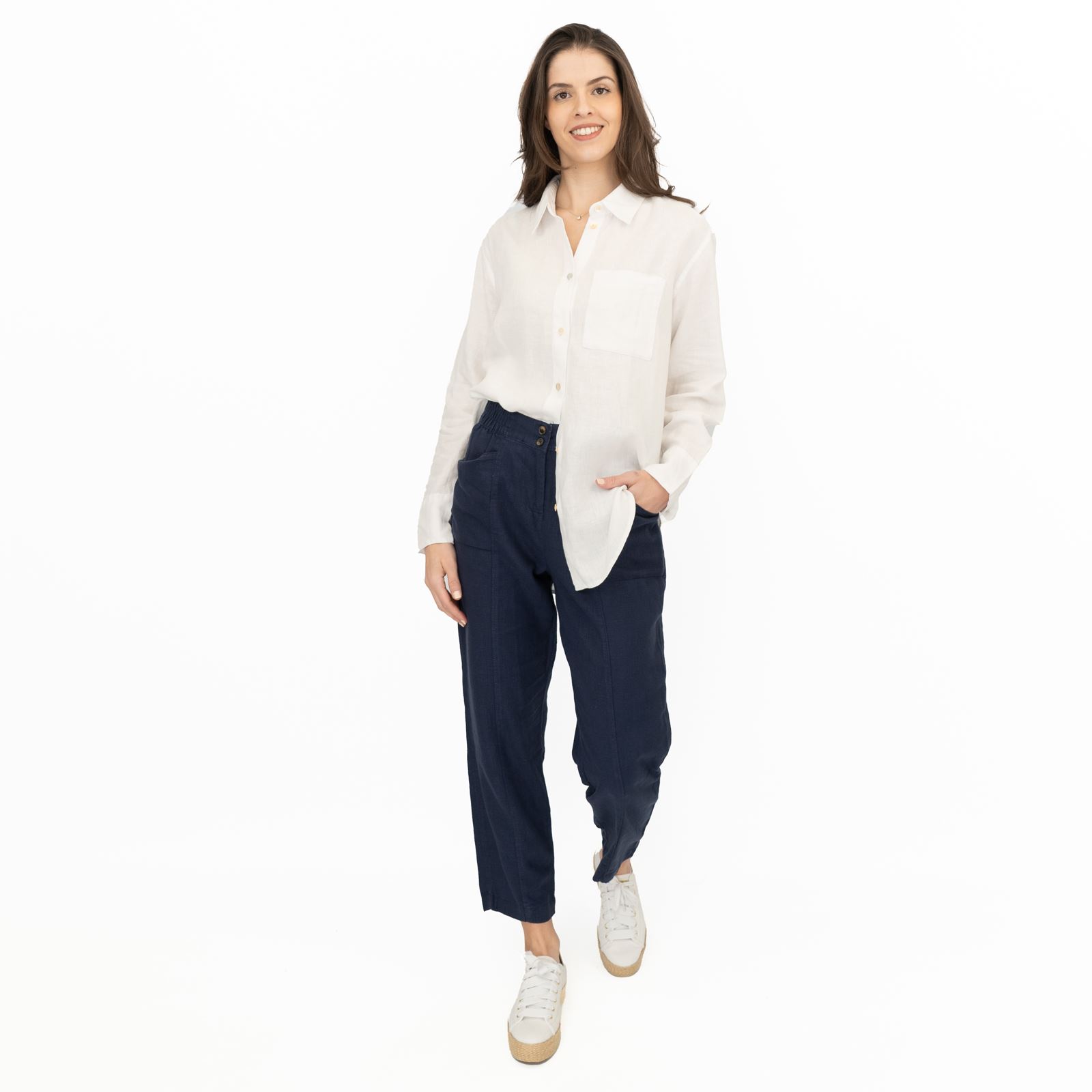 M&S Womens Linen Blouse Collared Pure Button Up Top Smart Casual - Picture 80 of 87