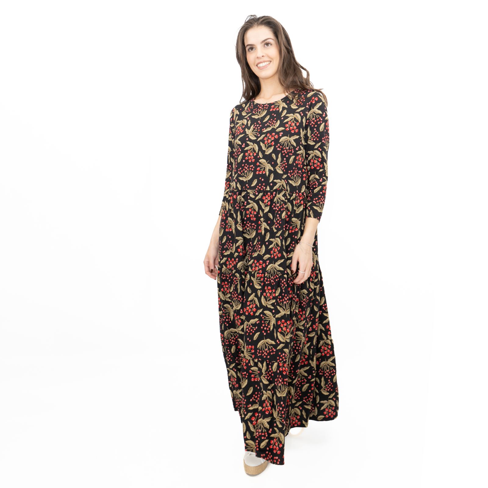 Womens Seasalt Black Floral Dress Line Strokes Midi Organic Cotton 3/4 Sleeve - Picture 21 of 34
