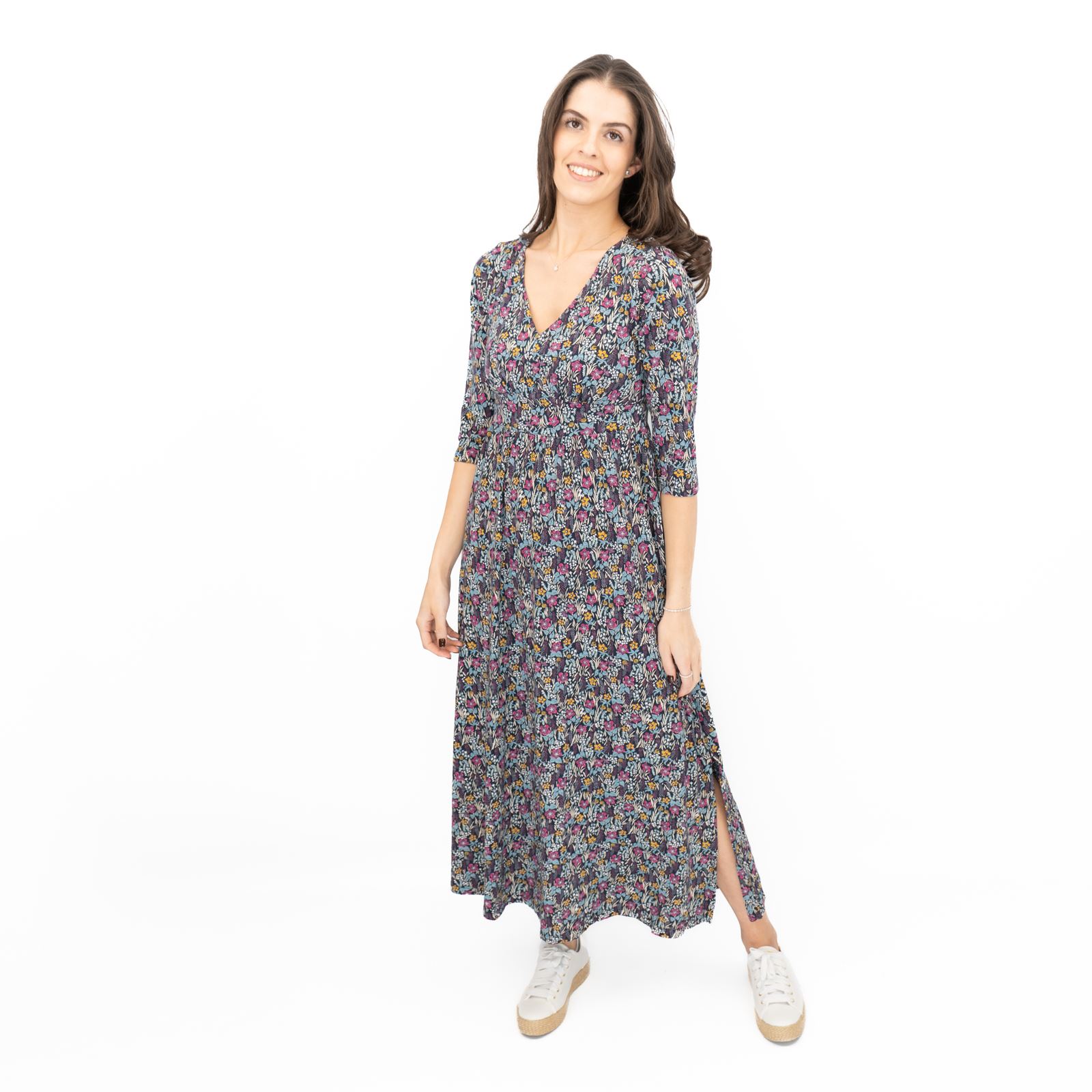 Womens Seasalt Maggie Maxi Dress Navy Floral Moor Maritime Cotton ¾ Sleeve - Picture 16 of 29