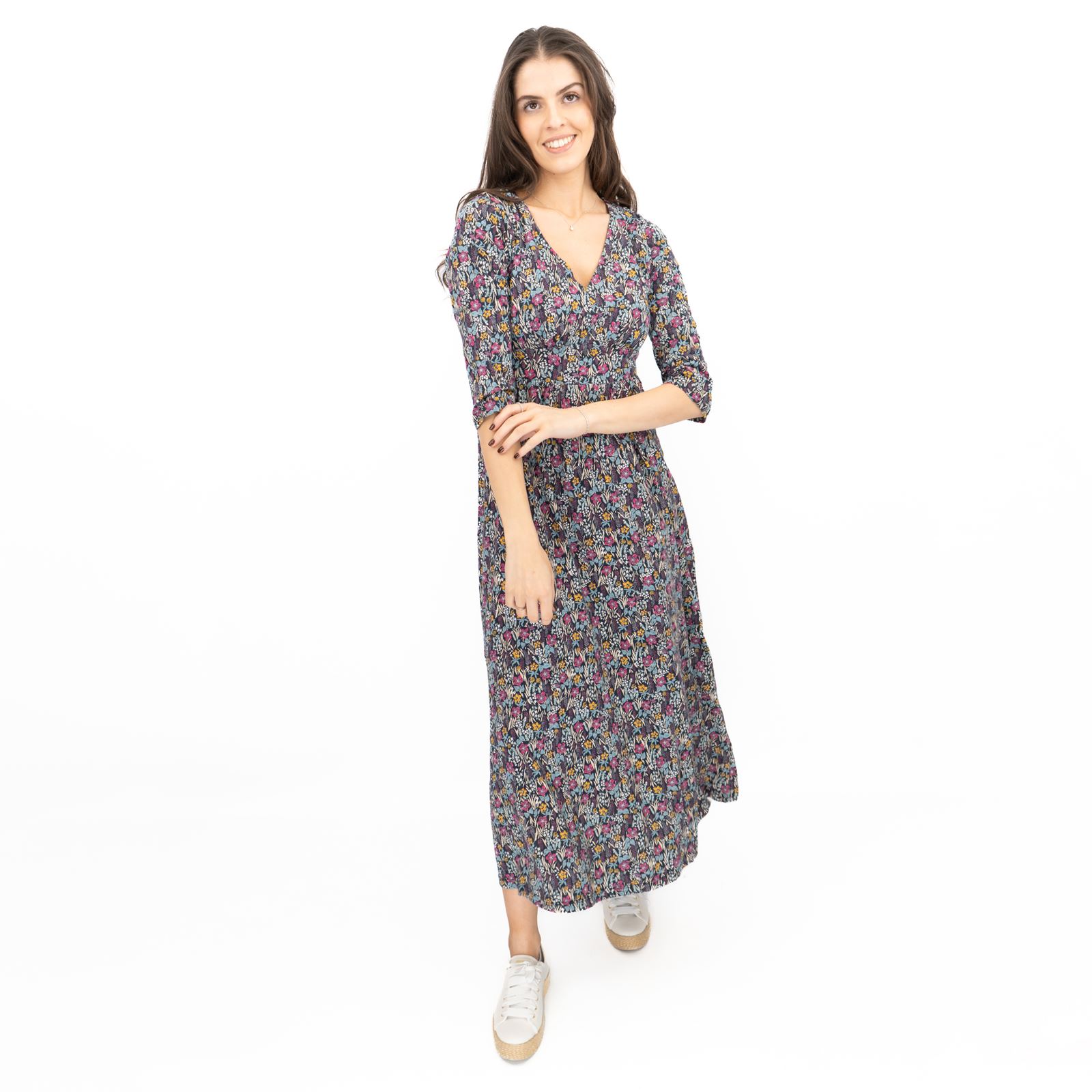 Womens Seasalt Maggie Maxi Dress Navy Floral Moor Maritime Cotton ¾ Sleeve - Picture 15 of 29