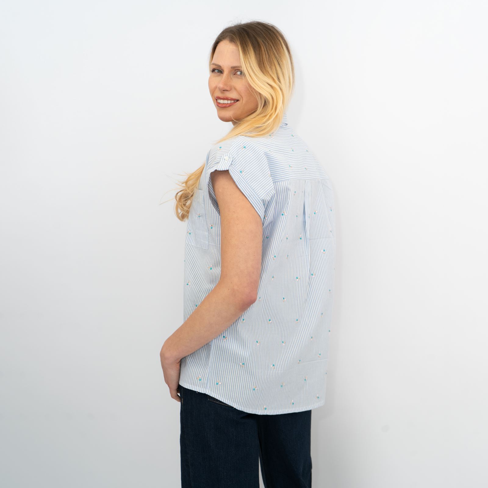 CREW CLOTHING Womens Striped Shirt Top Blouse Pink Blue Short Sleeve Embroidered - Picture 15 of 26