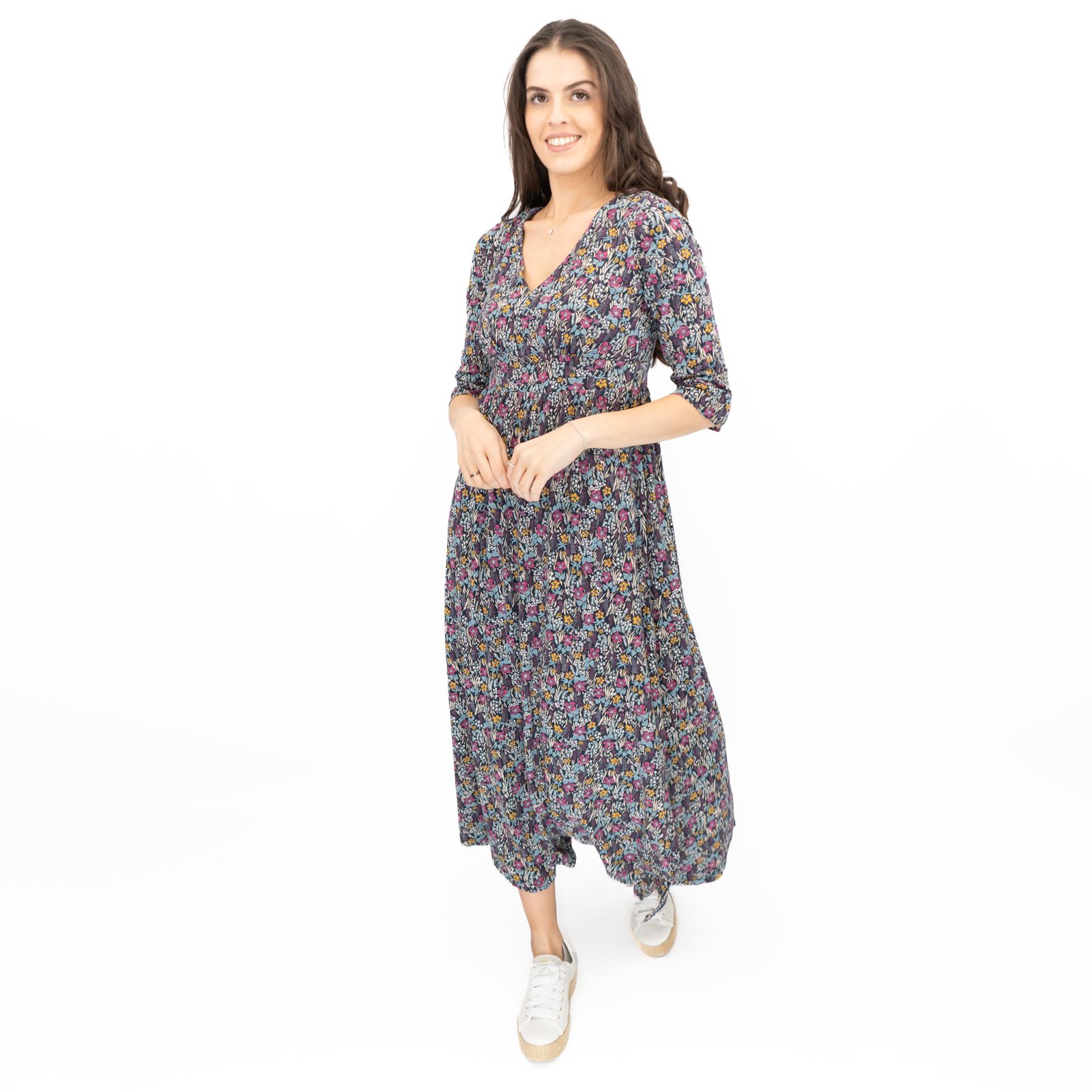 Womens Seasalt Maggie Maxi Dress Navy Floral Moor Maritime Cotton ¾ Sleeve - Picture 17 of 29