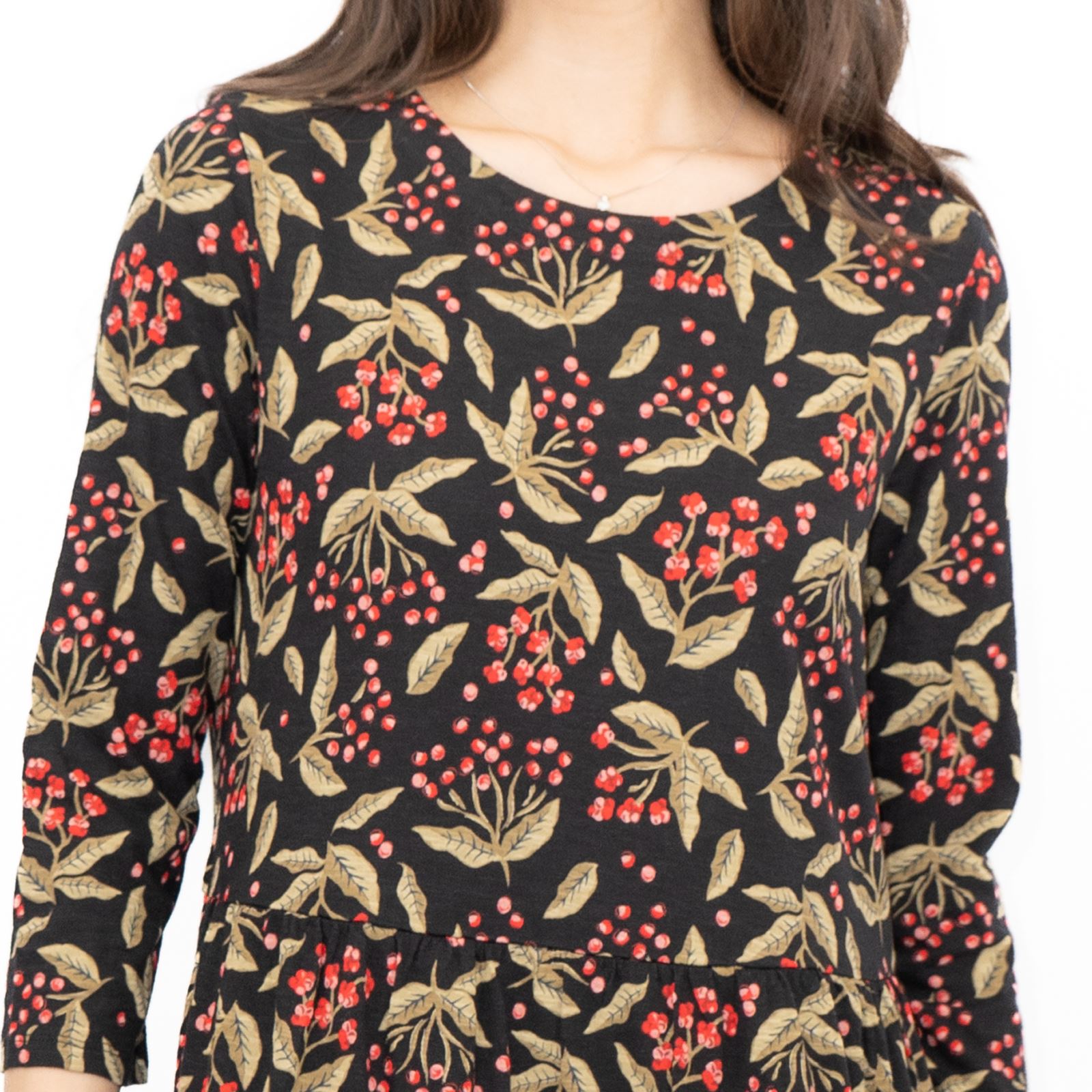 Womens Seasalt Black Floral Dress Line Strokes Midi Organic Cotton 3/4 Sleeve - Picture 17 of 34