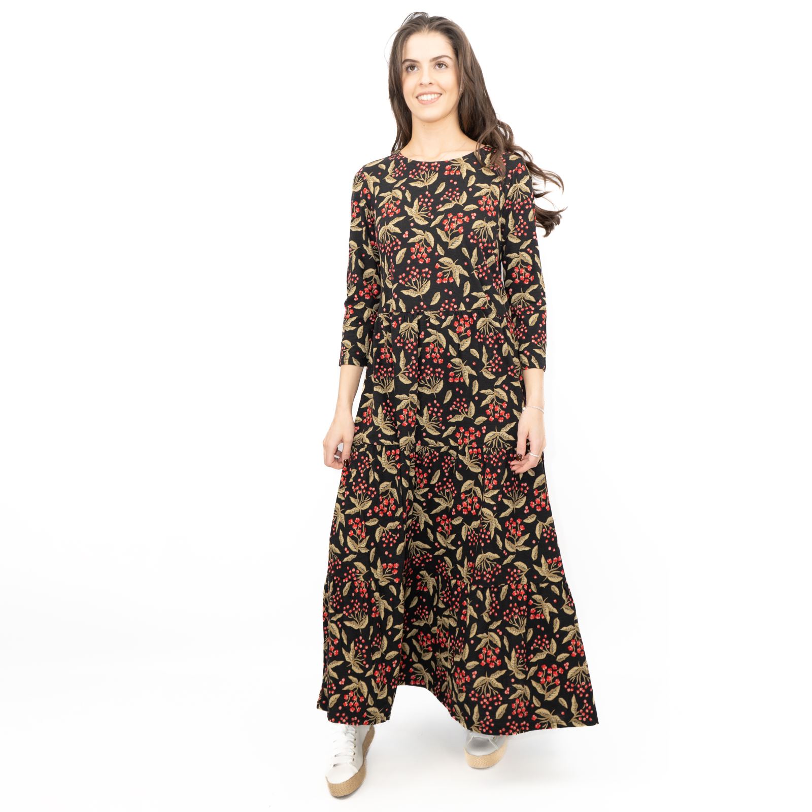 Womens Seasalt Black Floral Dress Line Strokes Midi Organic Cotton 3/4 Sleeve - Picture 11 of 34