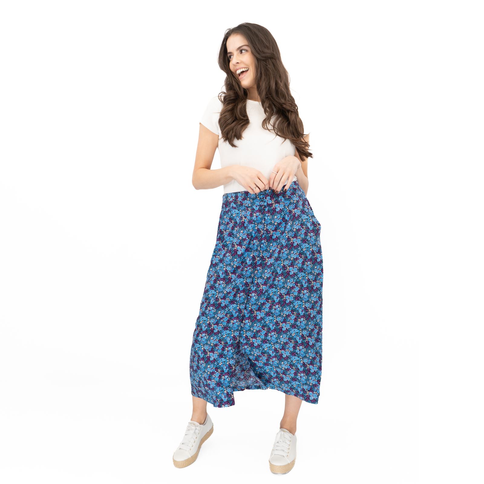 Womens White Stuff Purple Floral Skirt Longer Length Midi Buttons Pockets - Picture 6 of 11
