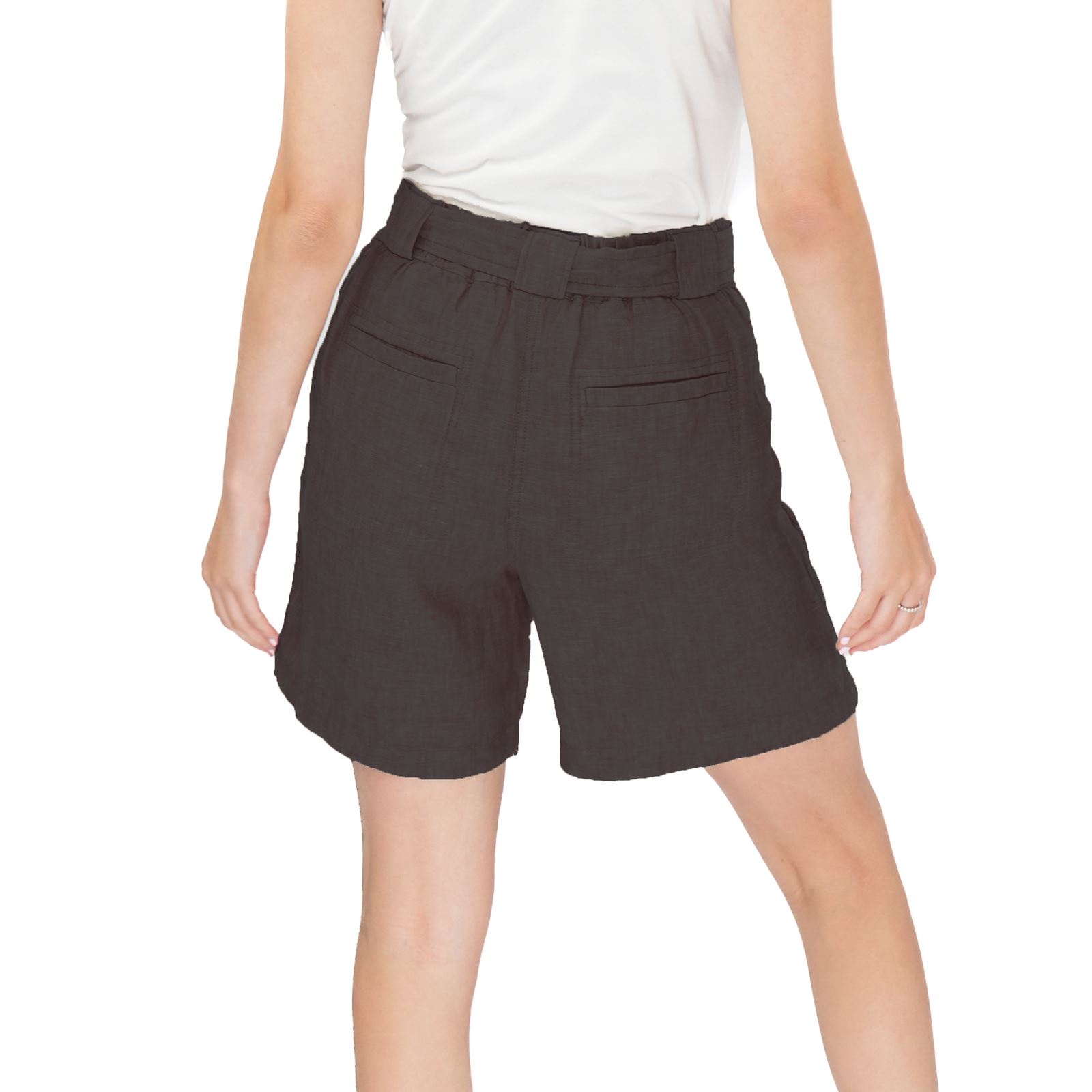 Womens M&S Pure Linen Short Belted Natural Tan Black White High Waist Pockets - Picture 25 of 36