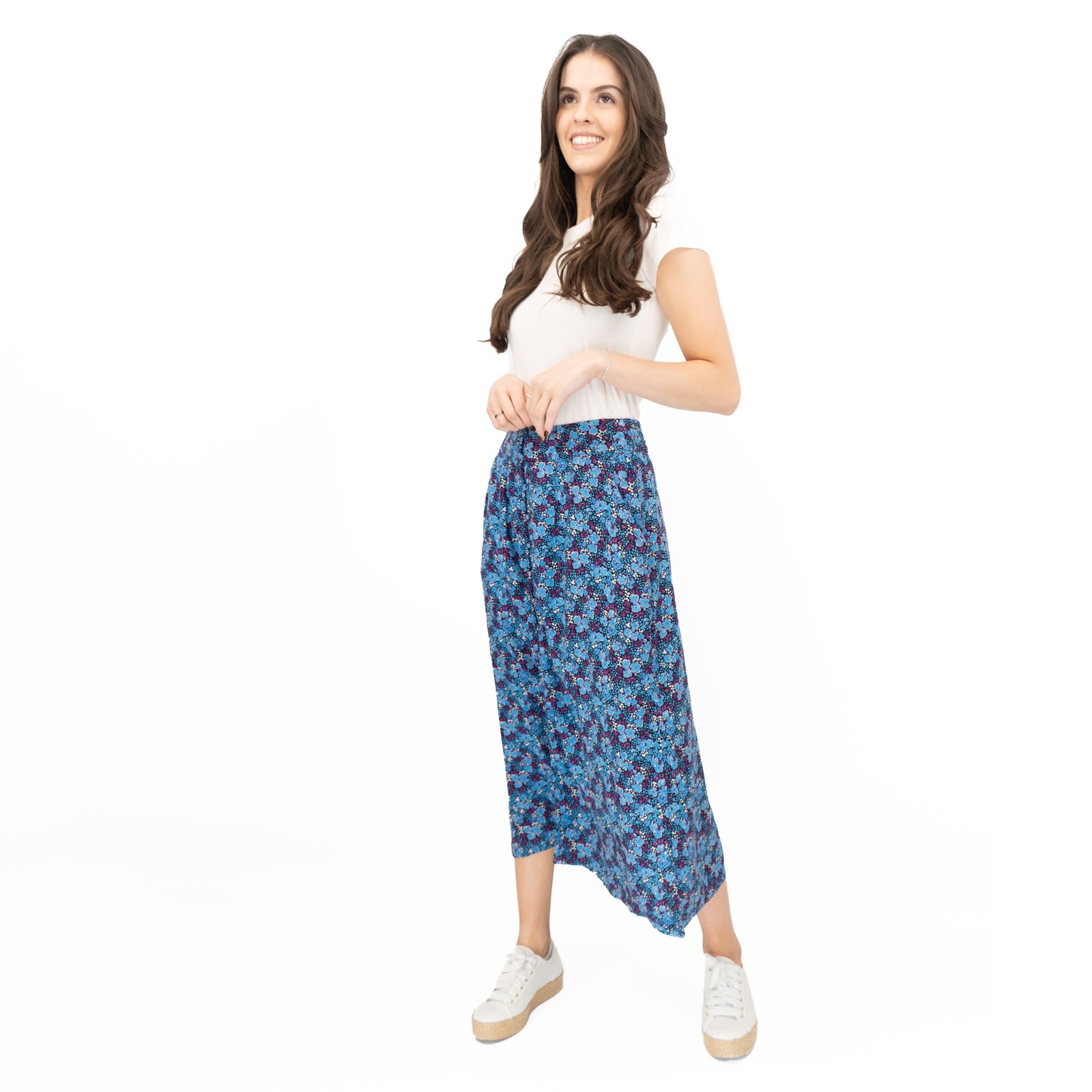 Womens White Stuff Purple Floral Skirt Longer Length Midi Buttons Pockets - Picture 7 of 11