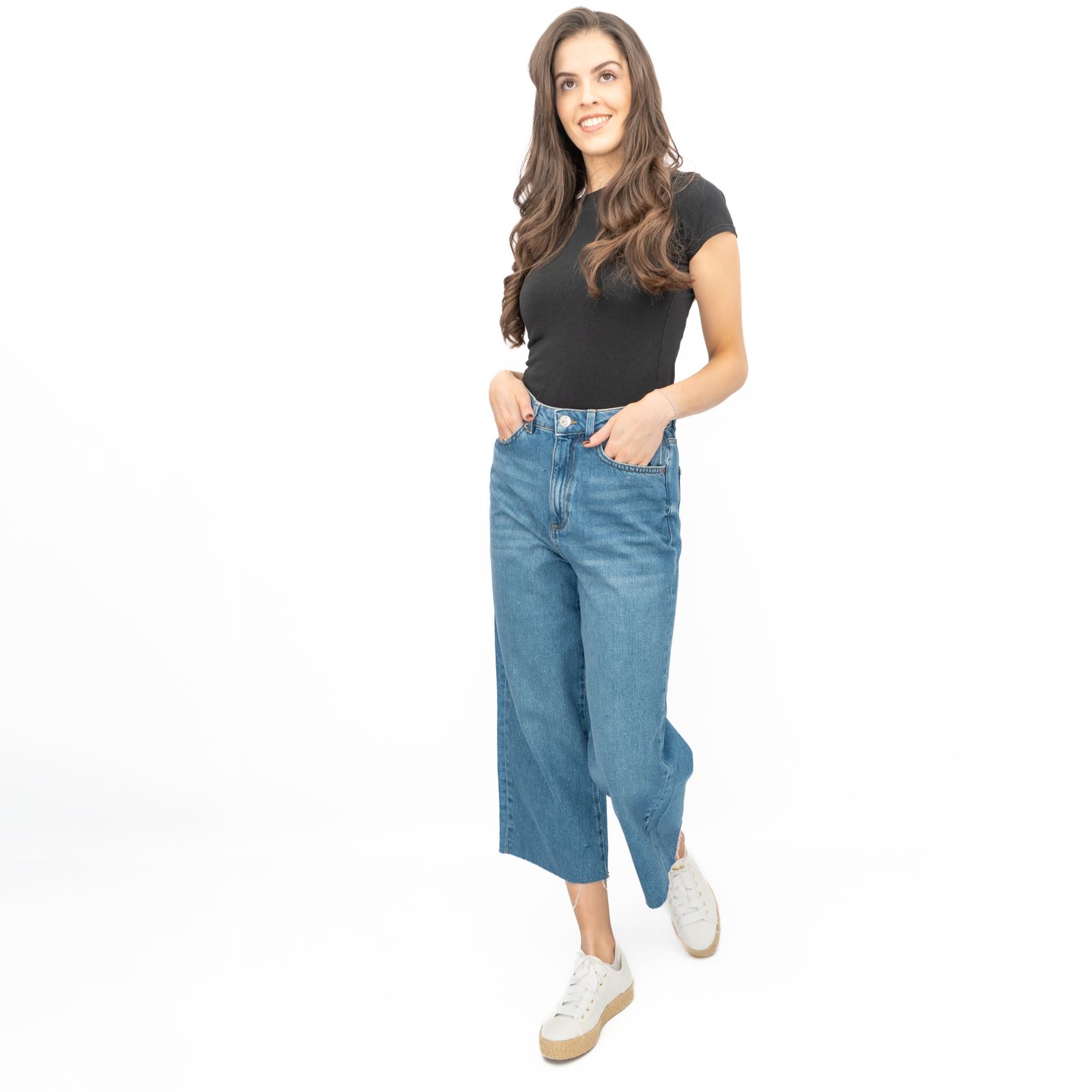 Womens M&S Cropped Jean Wide Leg High Waist Raw Hem 3 Colours White Medium Denim - Picture 17 of 59