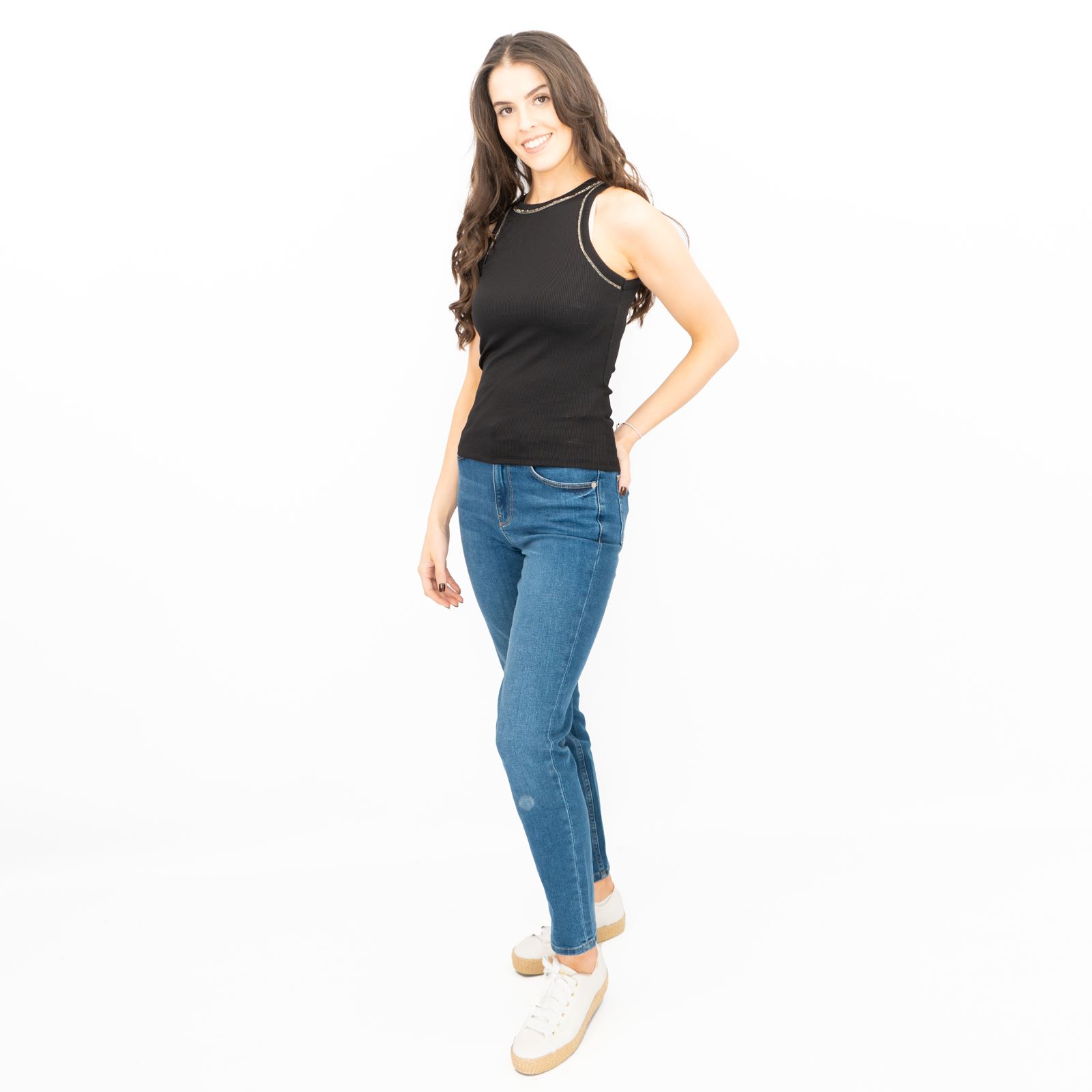 Mint Velvet Womens Vest Top Ribbed Embellished High Neck Black Stone Layering - Picture 22 of 31