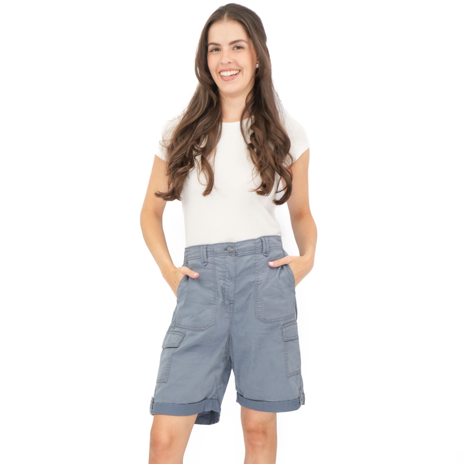 Womens M&S Cargo Short Classic Cotton Lyocell Tea Dyed Stretch Waist - Picture 47 of 67