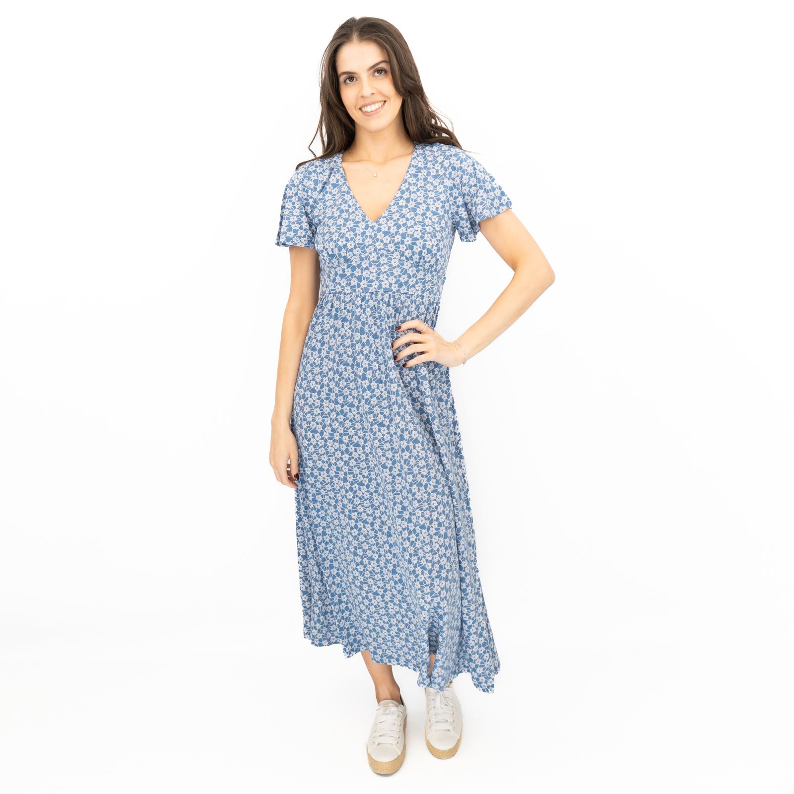 Womens Seasalt Blue Chateaux Dress Floral Maxi Short Sleeve Flower Net Whirl - Picture 8 of 12
