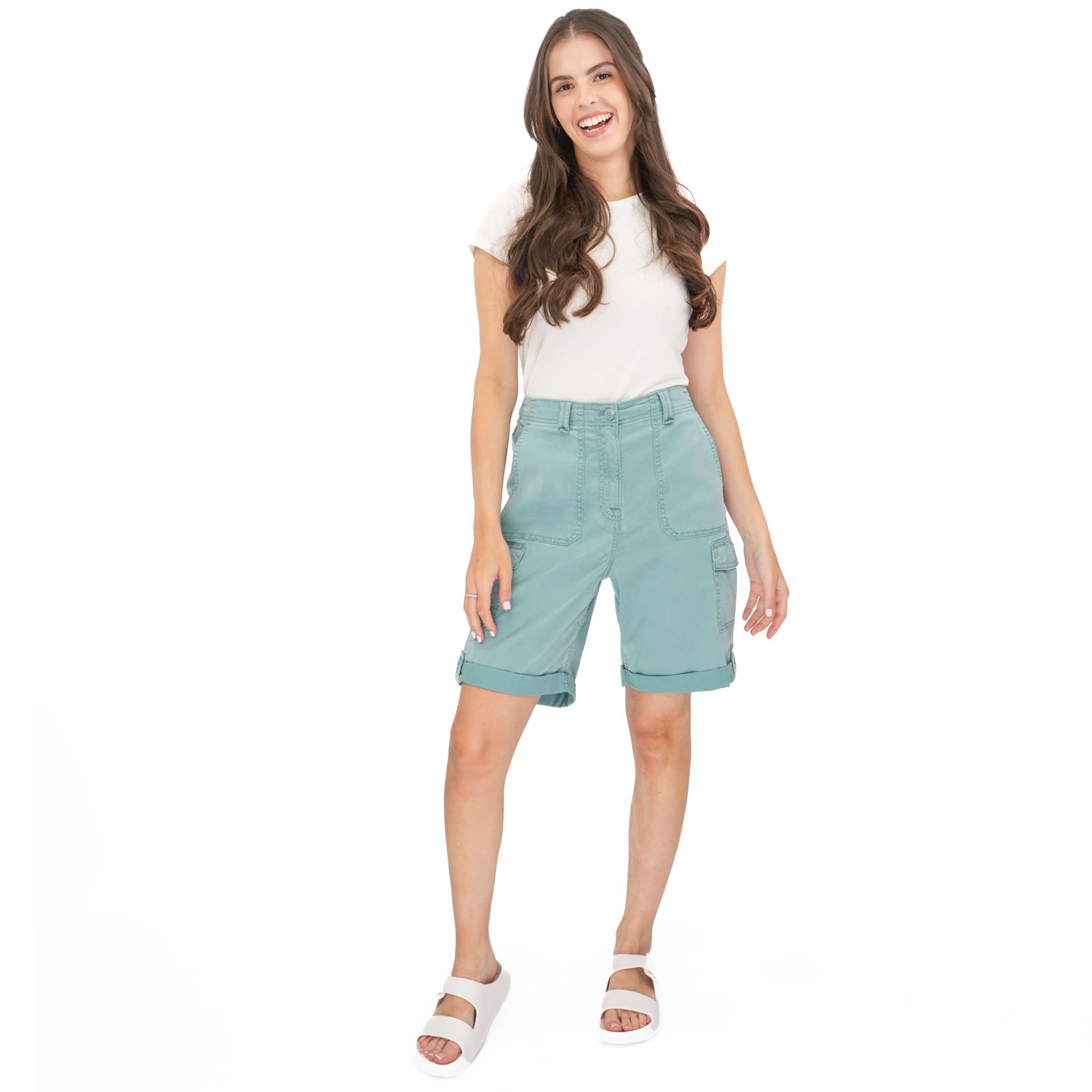 Womens M&S Cargo Short Classic Cotton Lyocell Tea Dyed Stretch Waist - Picture 49 of 67