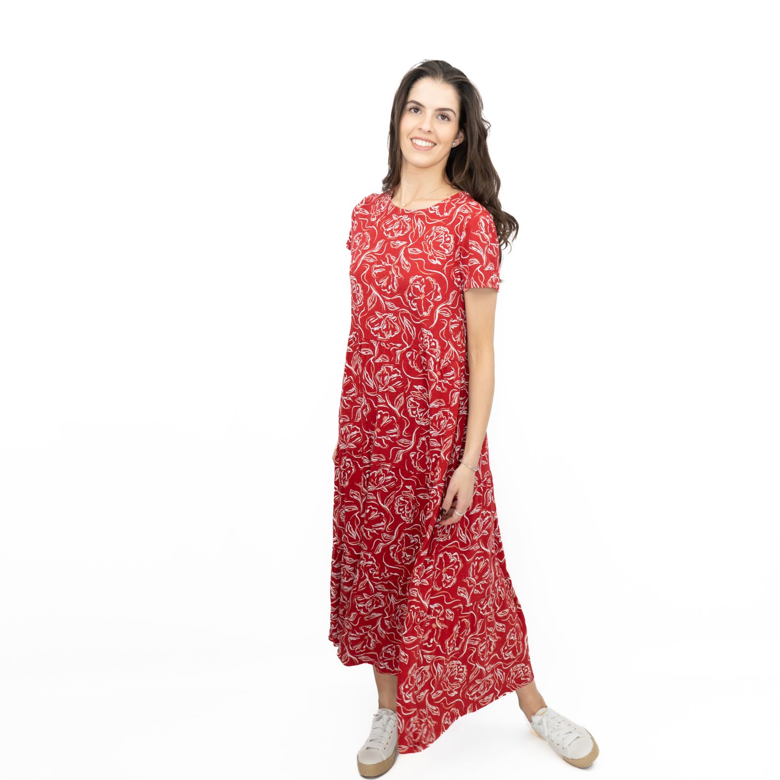 Womens Seasalt Red Floral Dress Line Strokes Midi Organic Cotton Short-Sleeve - Picture 26 of 29