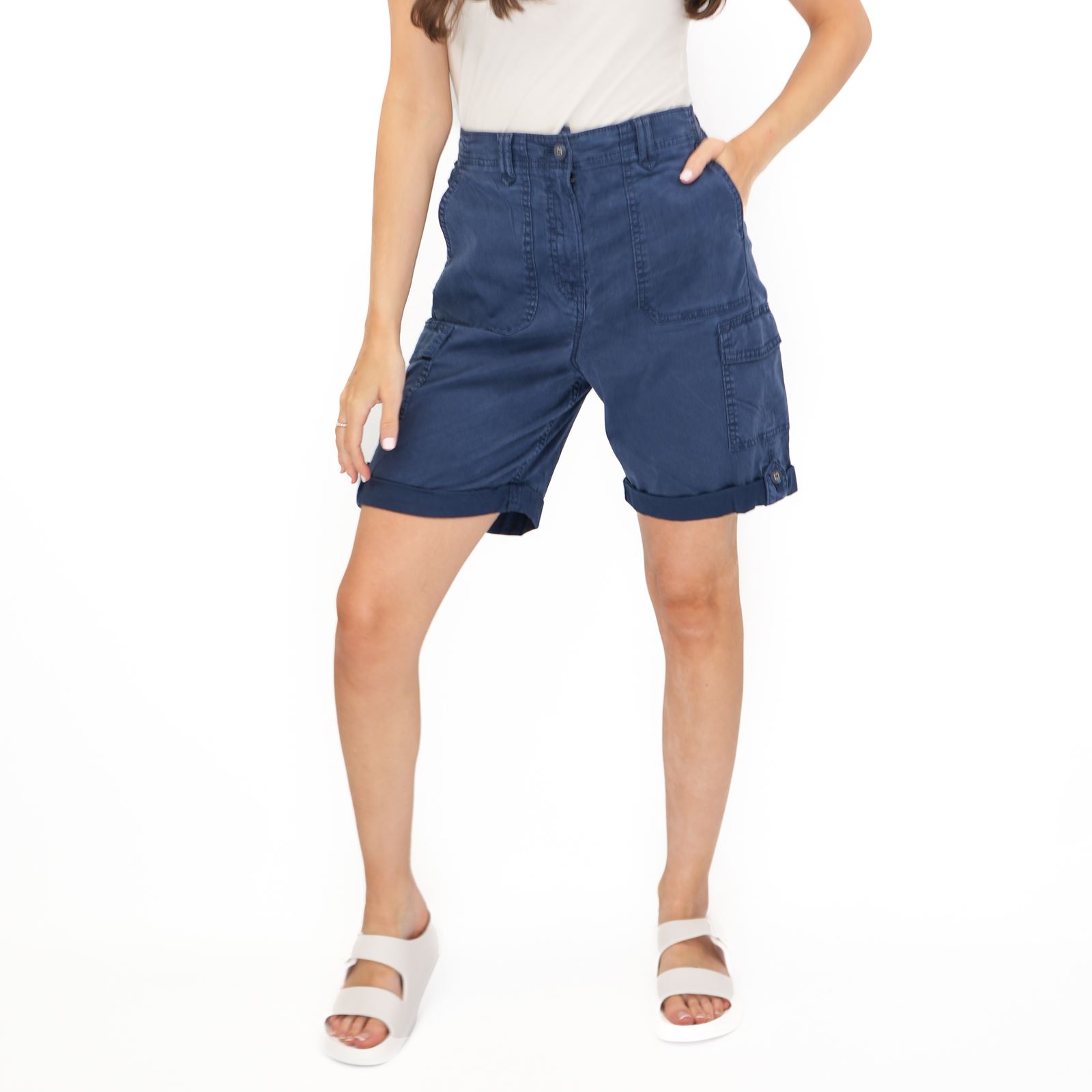 Womens M&S Cargo Short Classic Cotton Lyocell Tea Dyed Stretch Waist - Picture 24 of 67