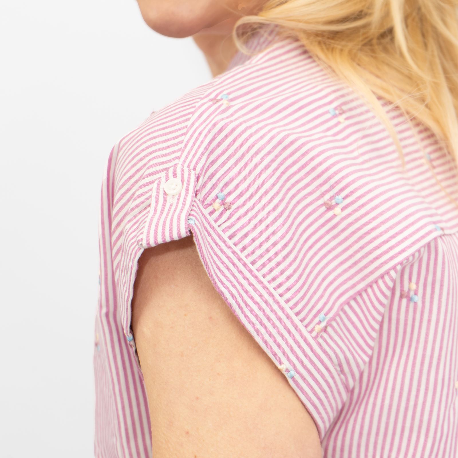 CREW CLOTHING Womens Striped Shirt Top Blouse Pink Blue Short Sleeve Embroidered - Picture 24 of 26