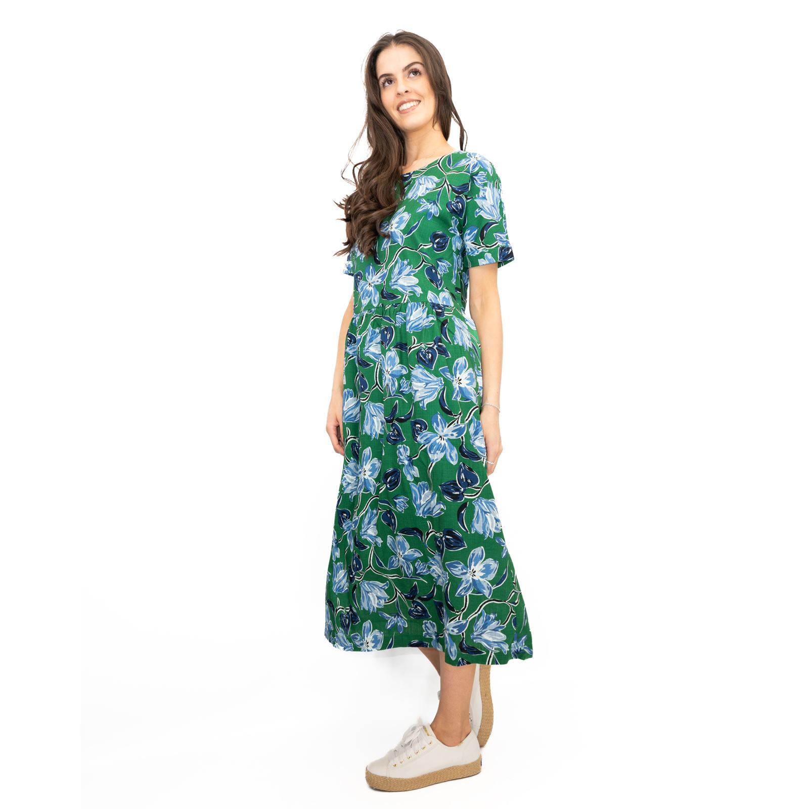 Womens Seasalt Green Brouse Dress Floral Organic Midi Cotton Short Sleeve - Picture 13 of 22