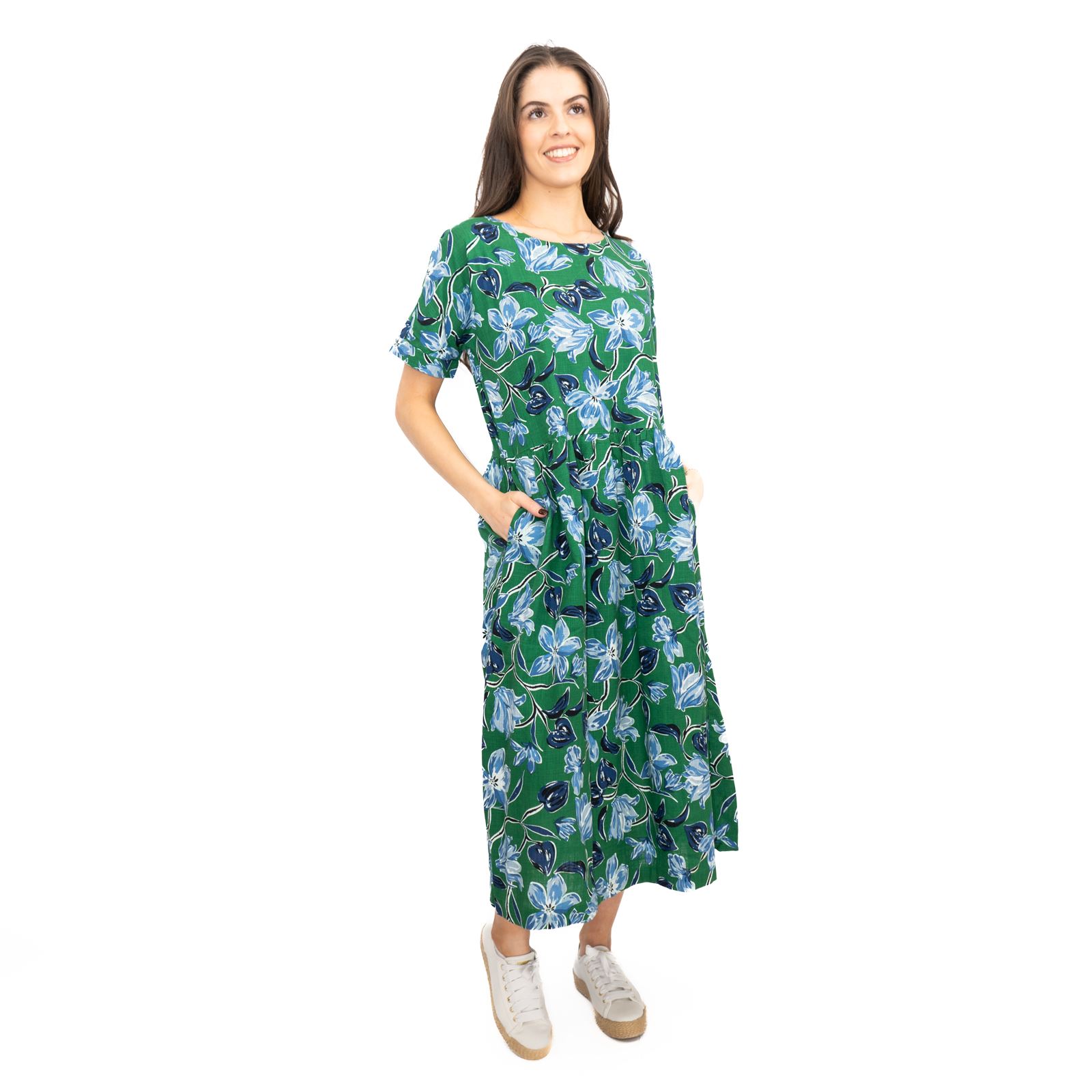 Womens Seasalt Green Brouse Dress Floral Organic Midi Cotton Short Sleeve - Picture 18 of 22