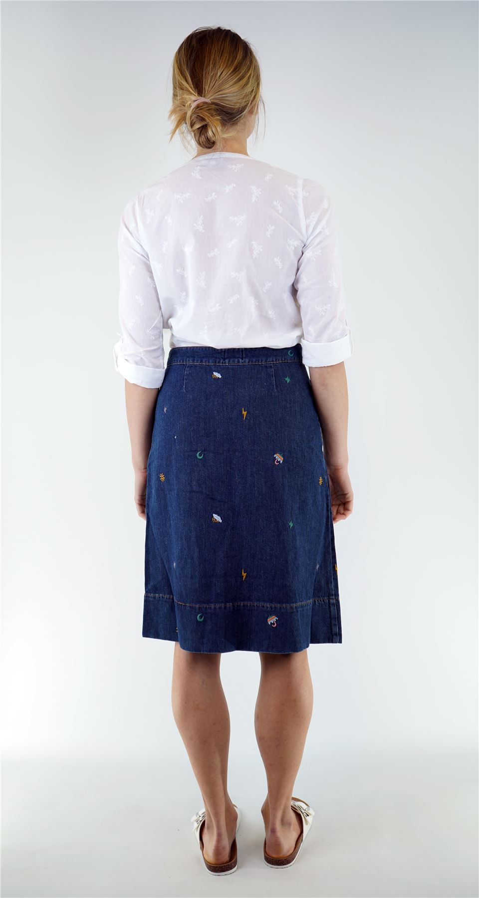 NEW White Stuff Cute Embroidered Rain or Shine Blue Denim Skirt RRP £55 Save £29