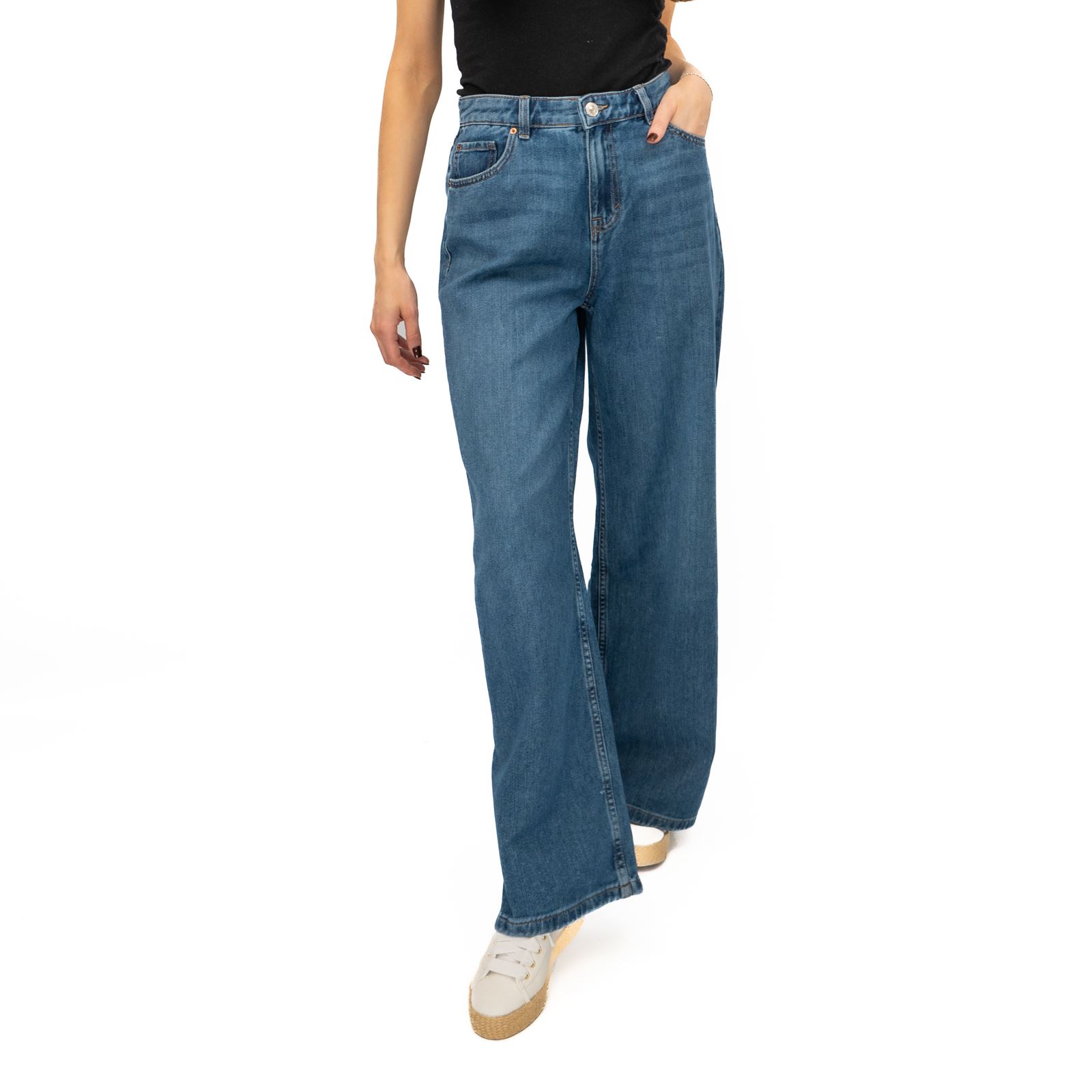 Womens M&S Slouchy Wide Leg Jean Mid Rise Relaxed Soft Light Blue Med Denim - Picture 13 of 25