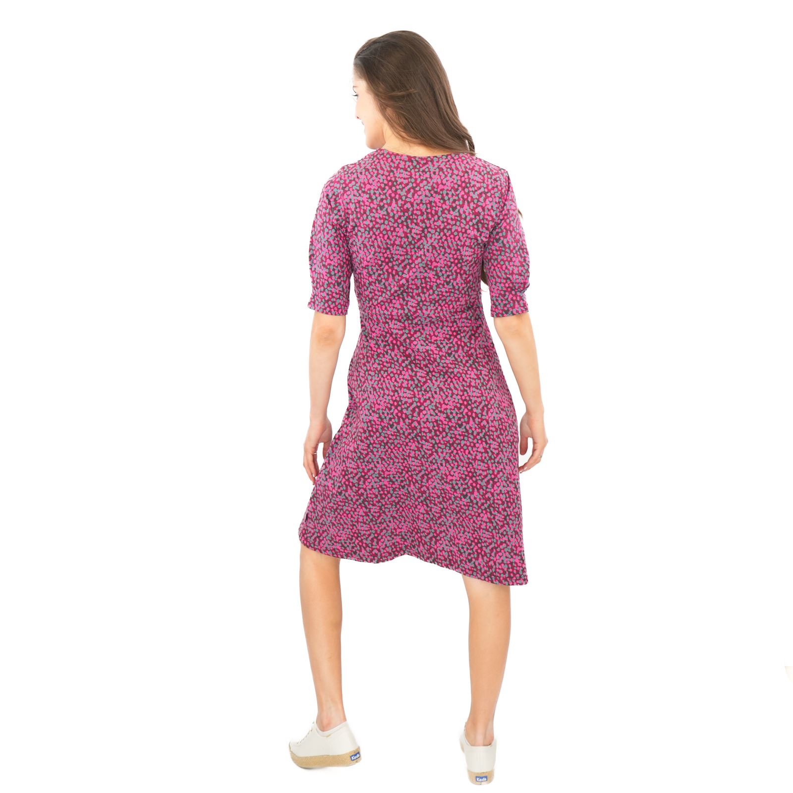 Womens Weird Fish Cassandra Swing Dress Green Pink Cotton Jersey 3/4 Sleeve - Picture 10 of 20