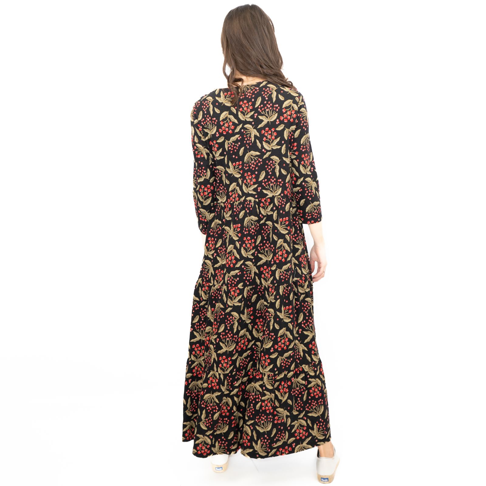 Womens Seasalt Black Floral Dress Line Strokes Midi Organic Cotton 3/4 Sleeve - Picture 13 of 34