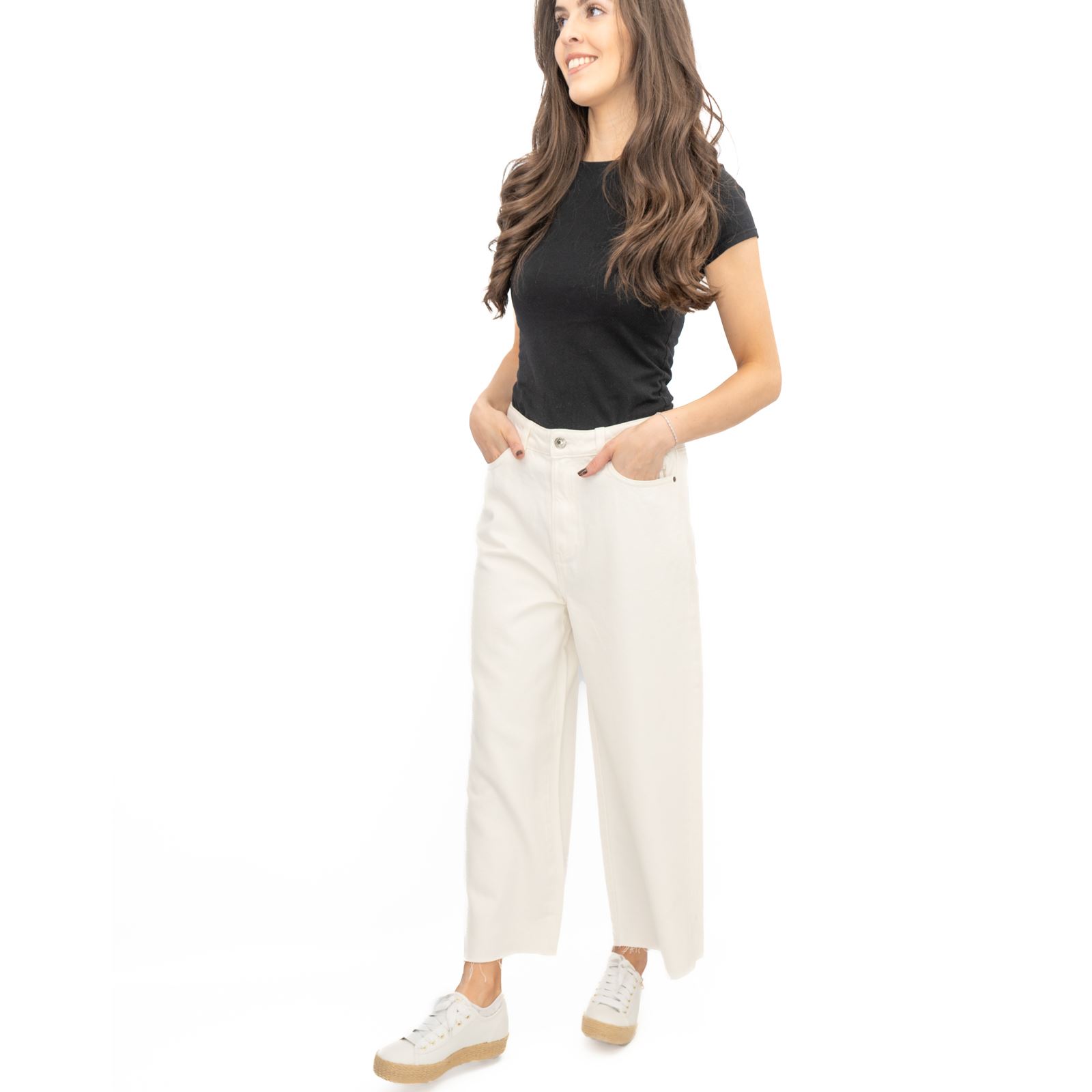 Womens M&S Cropped Jean Wide Leg High Waist Raw Hem 3 Colours White Medium Denim - Picture 47 of 59