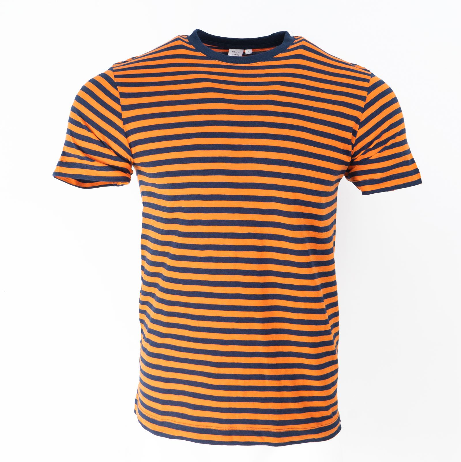 John Lewis Mens T-shirt Top Supima Cotton Striped Green Navy Orange Jersey Soft - Picture 21 of 27