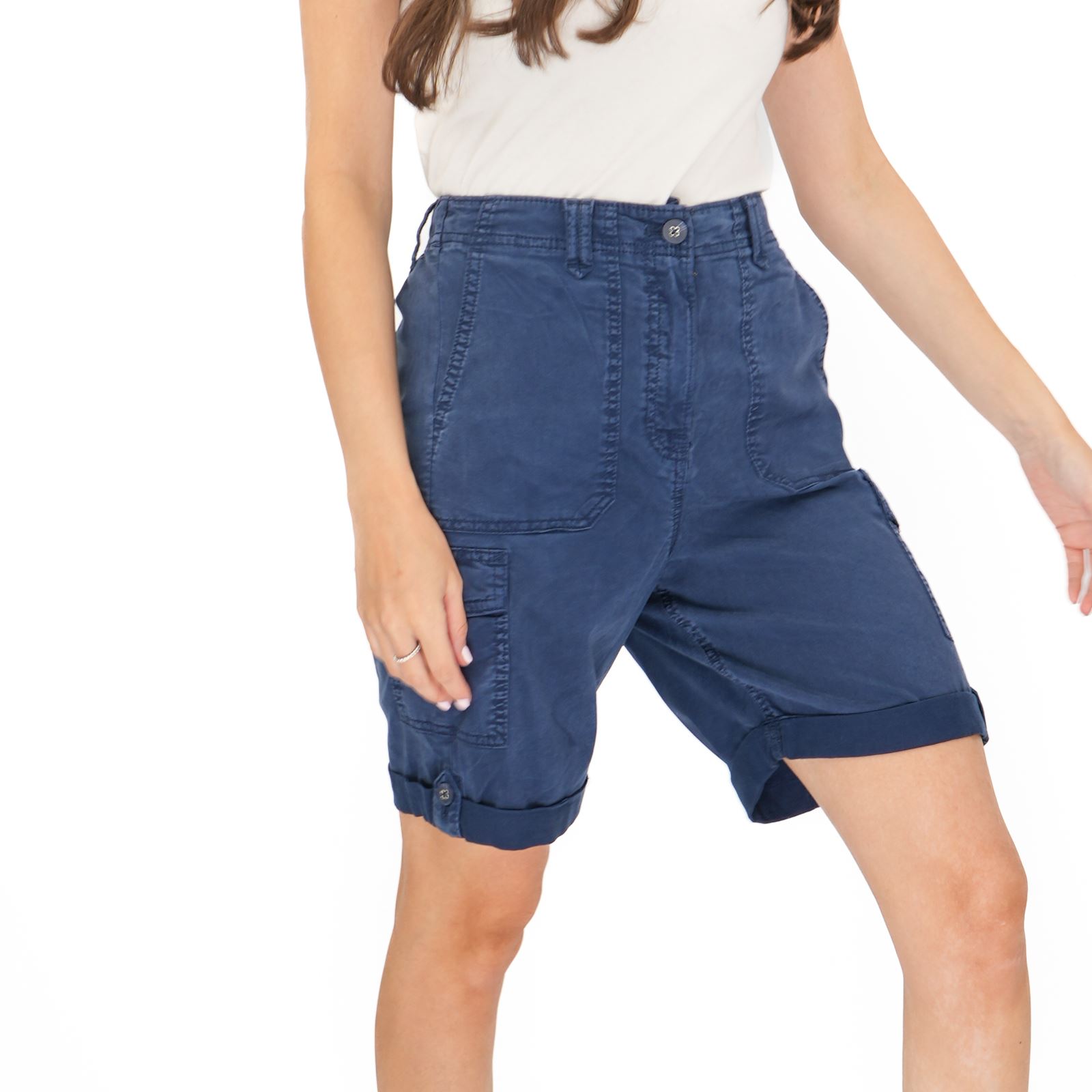 Womens M&S Cargo Short Classic Cotton Lyocell Tea Dyed Stretch Waist - Picture 20 of 67