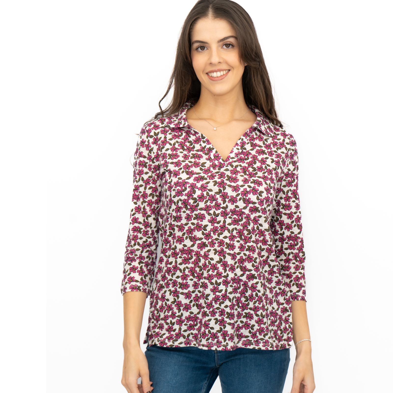 Womens Seasalt Wavecrest Top White Pink Floral Cotton ¾ Sleeve V-Neck RRP £45.95 - Picture 8 of 9