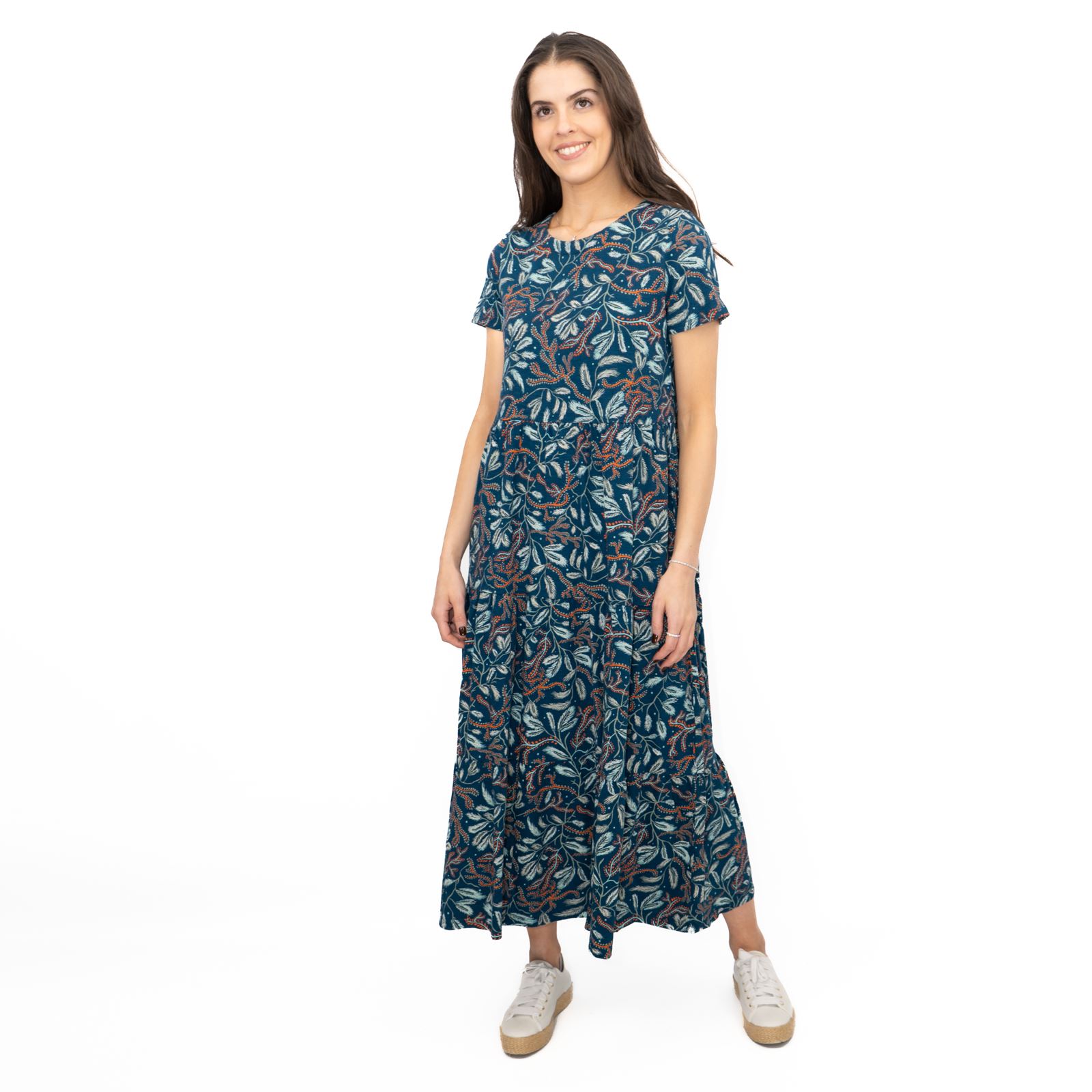 Womens Seasalt Teal Green Dress Line Strokes Floral Midi Cotton Short Sleeve - Picture 19 of 29