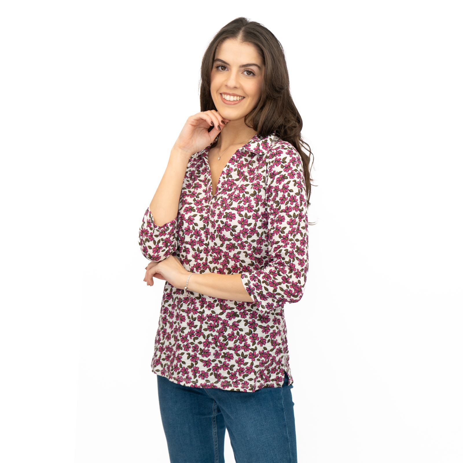 Womens Seasalt Wavecrest Top White Pink Floral Cotton ¾ Sleeve V-Neck RRP £45.95 - Picture 5 of 9