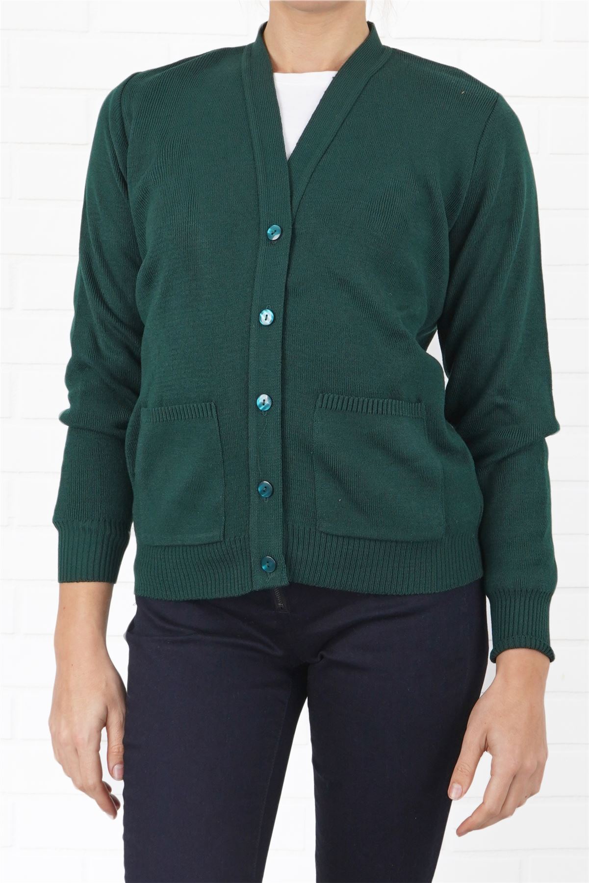 Womens Cardigan Green Navy Balmoral Knitwear Plain Knit Buttons Ladies Cardi - Picture 8 of 19