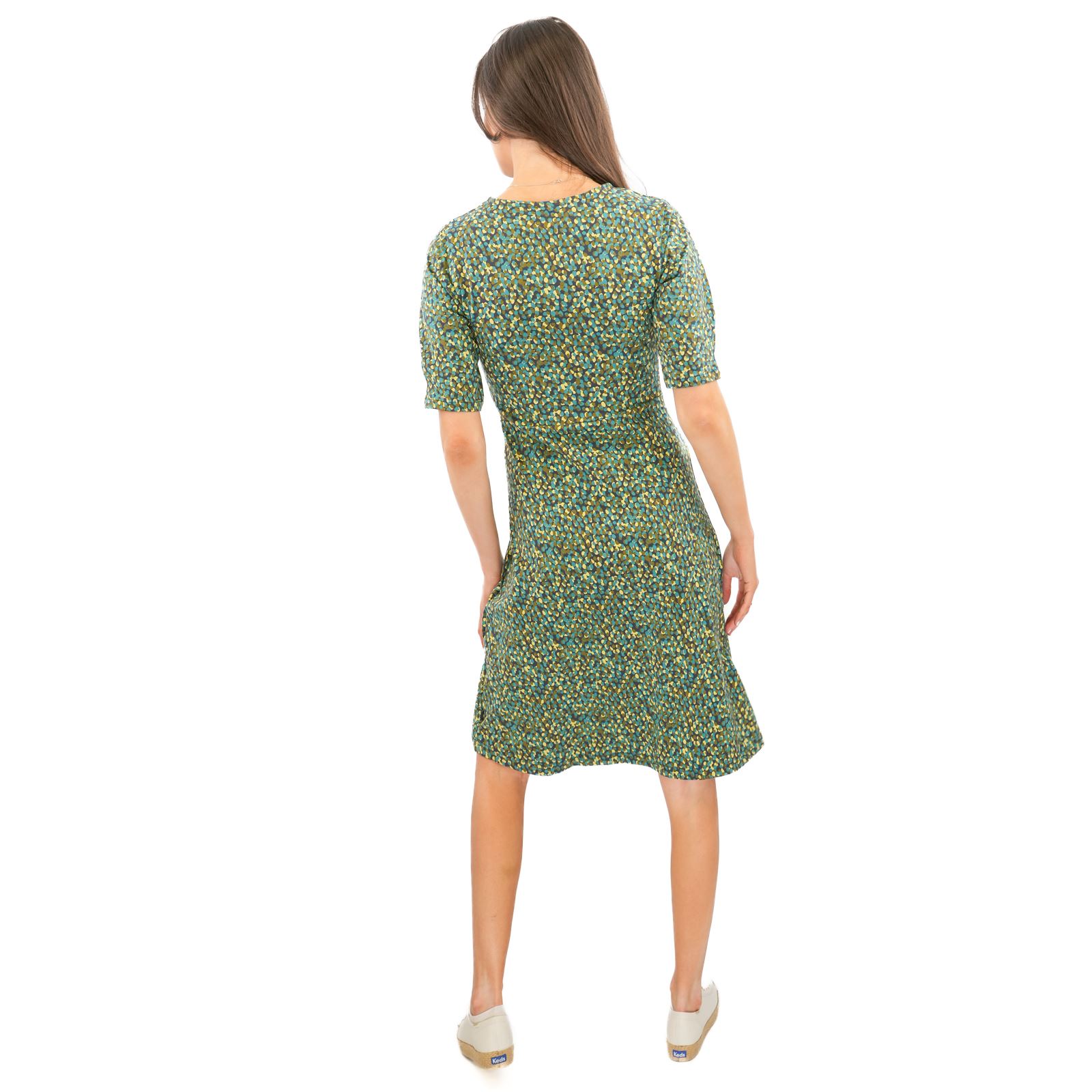 Womens Weird Fish Cassandra Swing Dress Green Pink Cotton Jersey 3/4 Sleeve - Picture 14 of 20