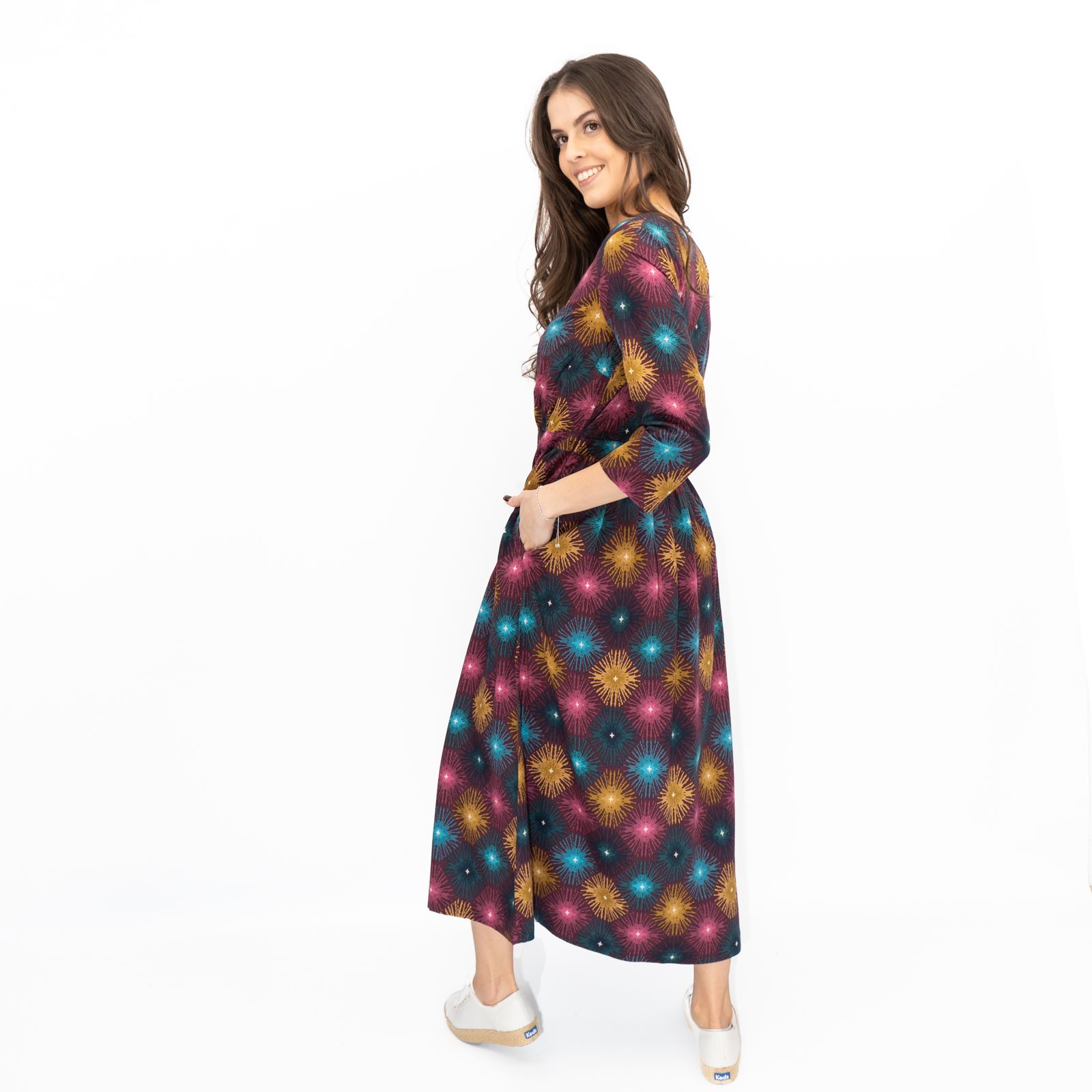 Womens Seasalt Forestry Dress Purple Sparkler Geo Print Midi Regular 3/4 Sleeve - Picture 6 of 12