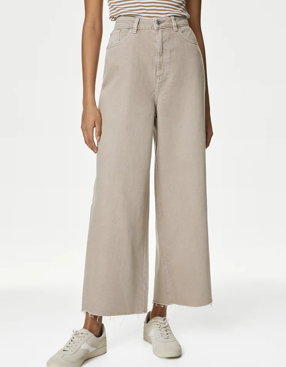 Womens M&S Cropped Jean Wide Leg High Waist Raw Hem 3 Colours White Medium Denim - Picture 51 of 59
