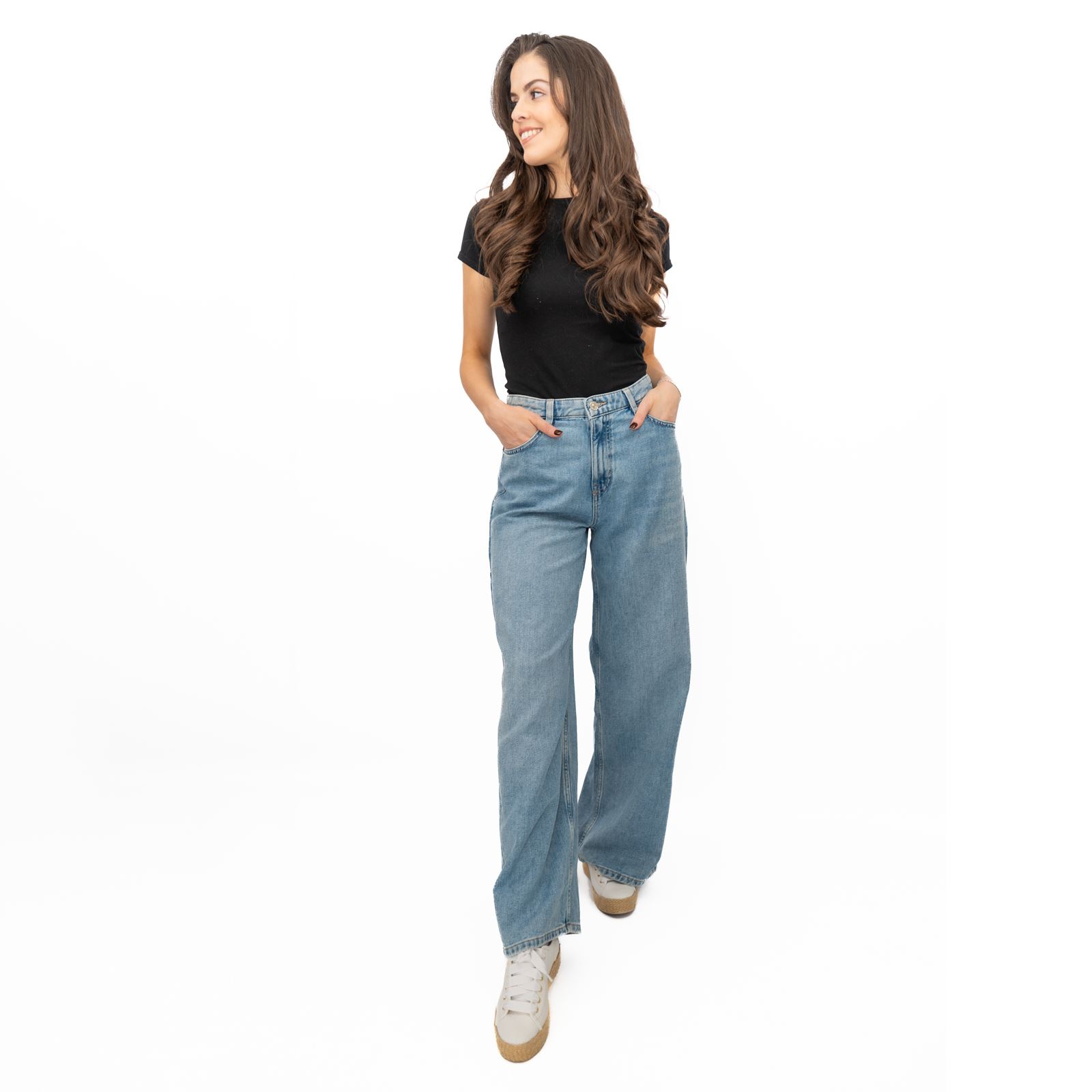 Womens M&S Slouchy Wide Leg Jean Mid Rise Relaxed Soft Light Blue Med Denim - Picture 18 of 25