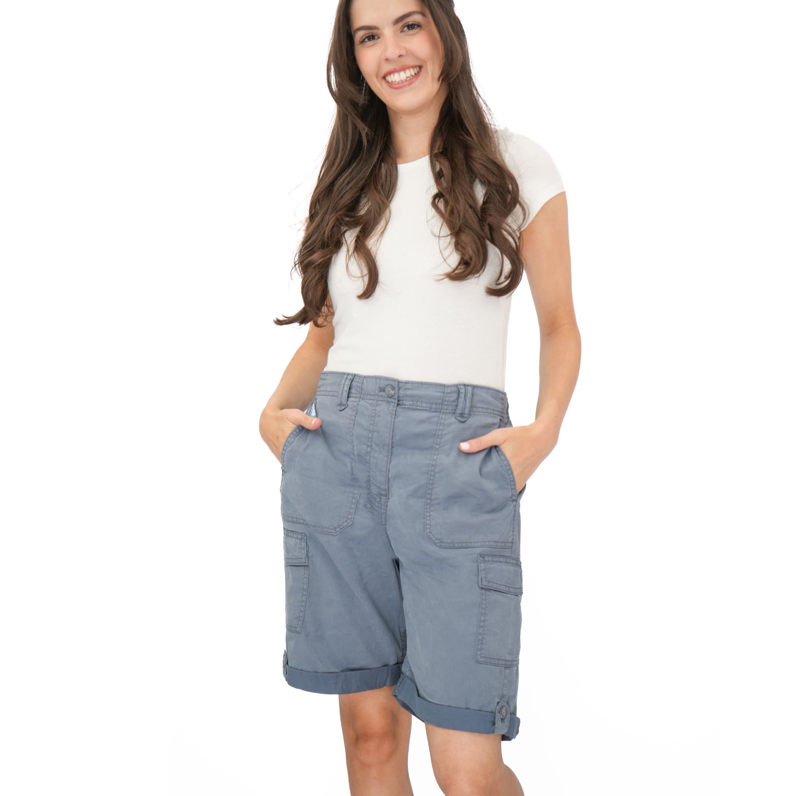 Womens M&S Cargo Short Classic Cotton Lyocell Tea Dyed Stretch Waist - Picture 40 of 67