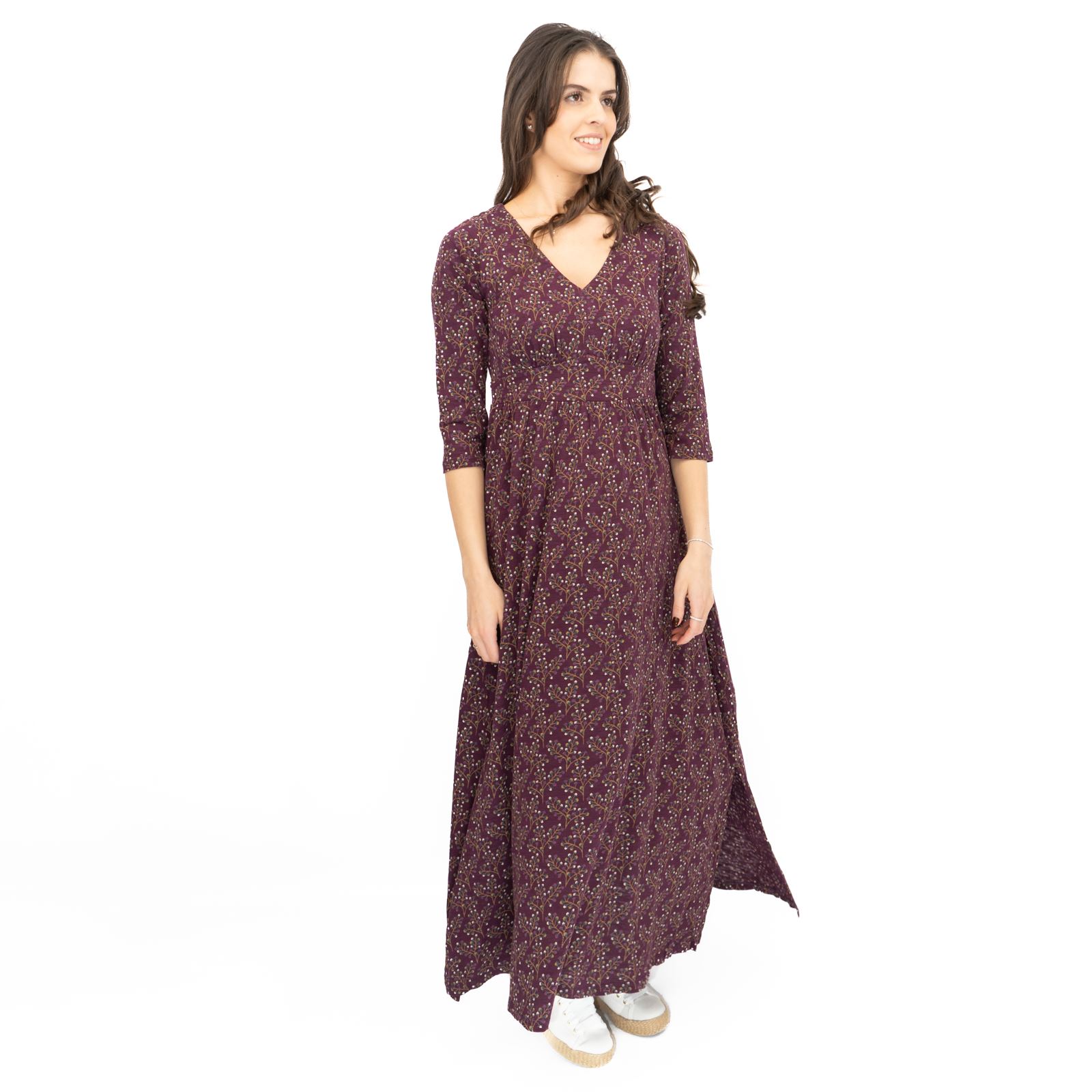 Womens Seasalt Maggie Maxi Dress Purple Floral Cotton ¾ Sleeve - Picture 10 of 16